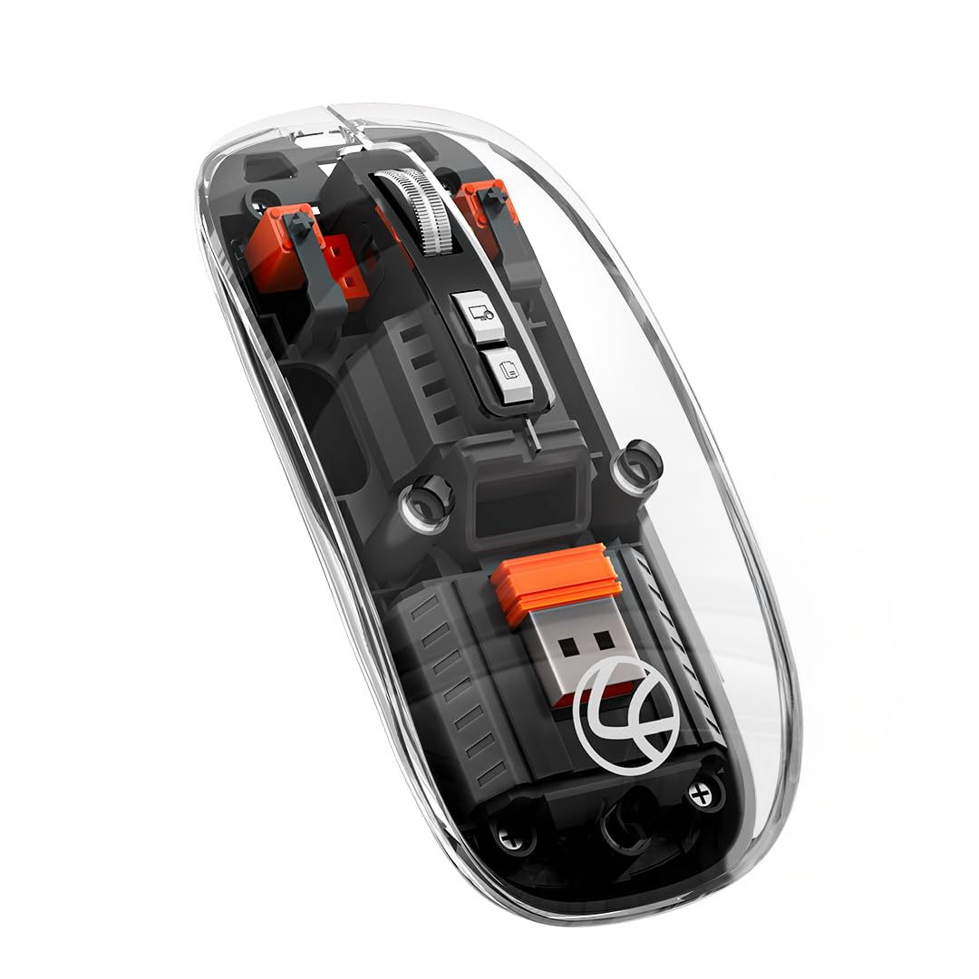 LAPCARE Trendy Plus Transparent Wireless and Bluetooth Rechargeable Mouse, USB Receiver,Desktop Lock Key & Copy-Paste Button, LED Battery Magic Silm for Office/PC/Mac/Laptop/Apple/ipad (Black)