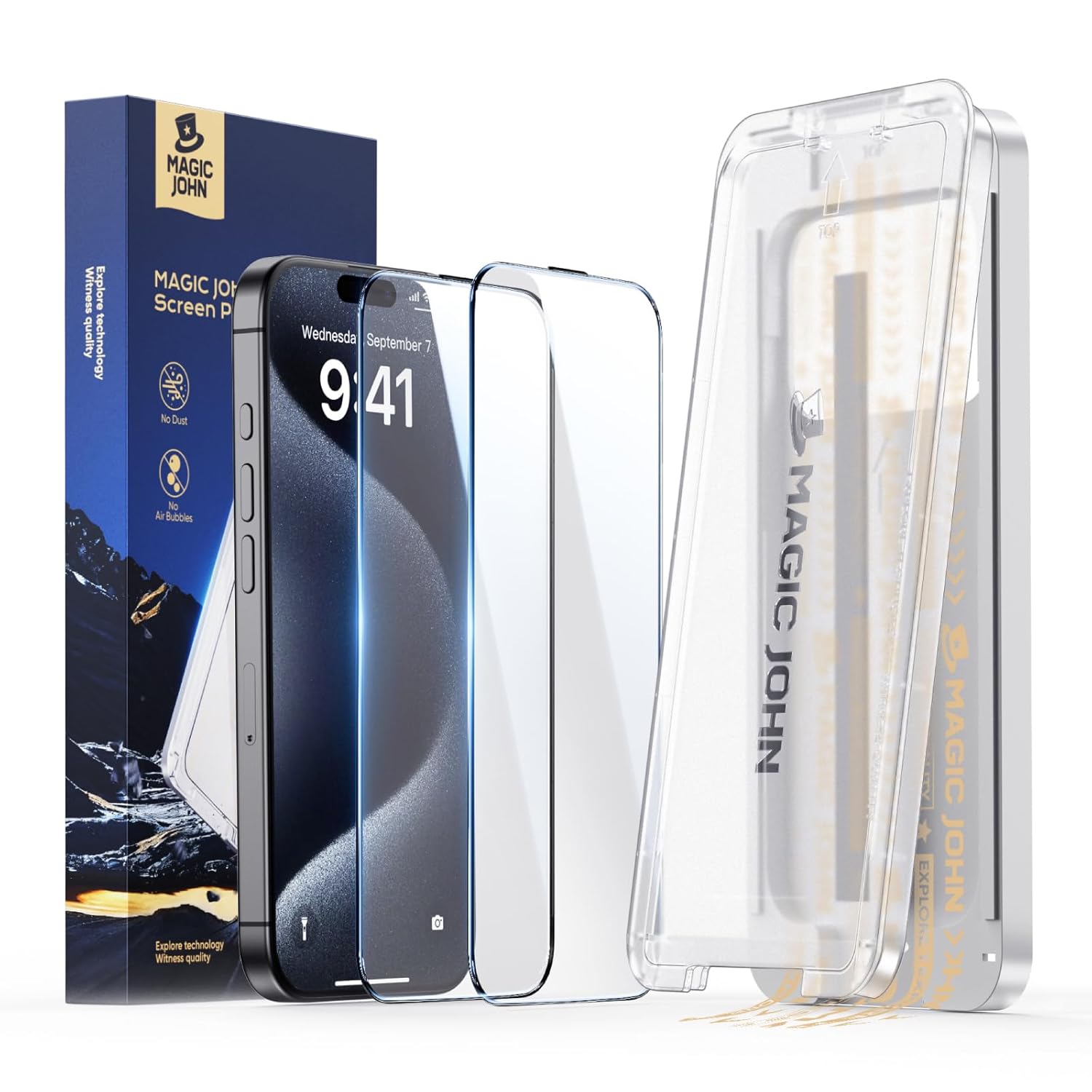 MAGIC JOHN 3rd Gen Upgraded for iPhone 15 Pro Screen Protector 6.1 Inch, HD Clear, Shatterproof Tempered Film,Bubble Free, Easy Installation, 2 Pack