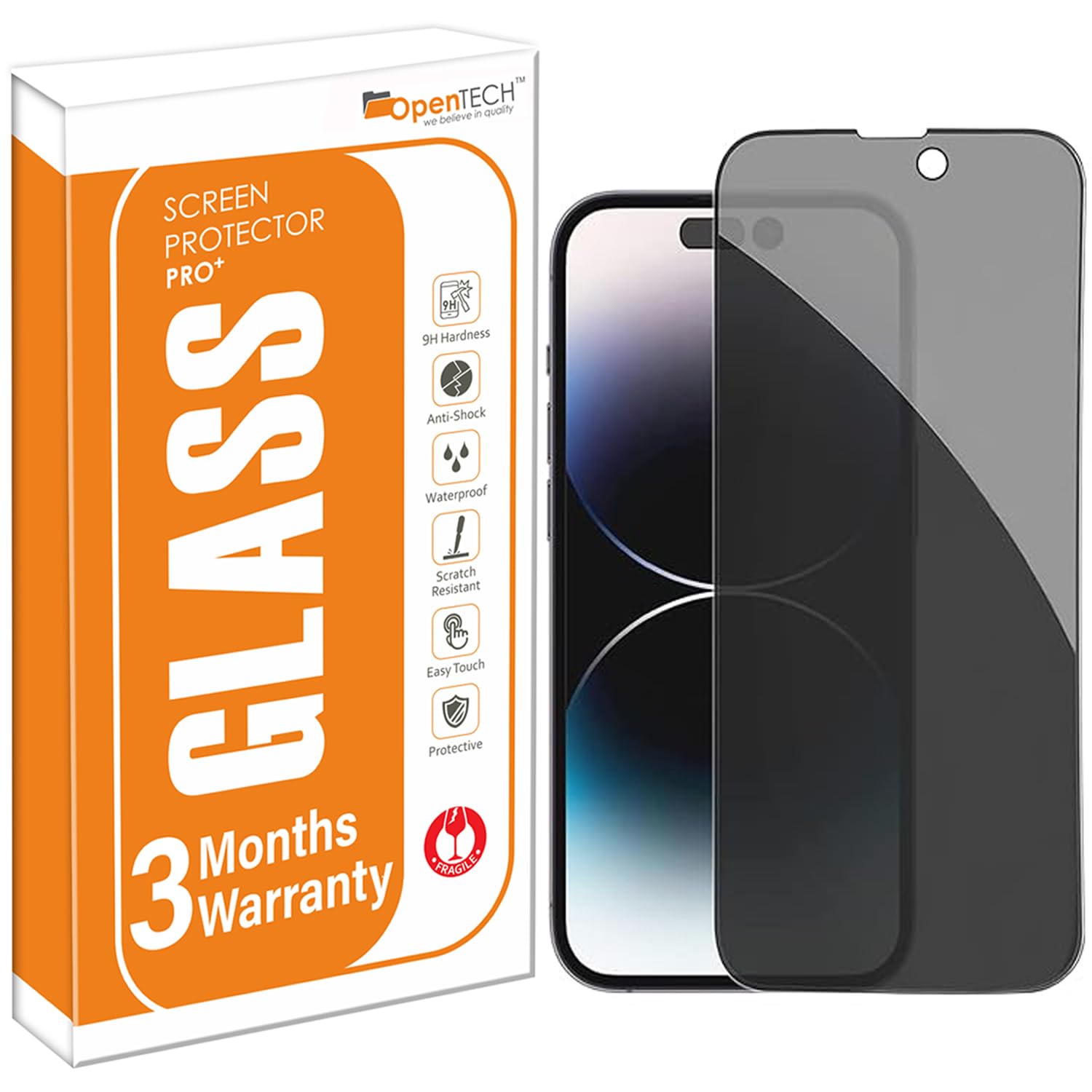 OpenTech® Privacy Tempered Glass Screen Protector Compatible for iPhone 15 Pro Max (6.7 Inches) with Edge to Edge Coverage and Easy Installation kit