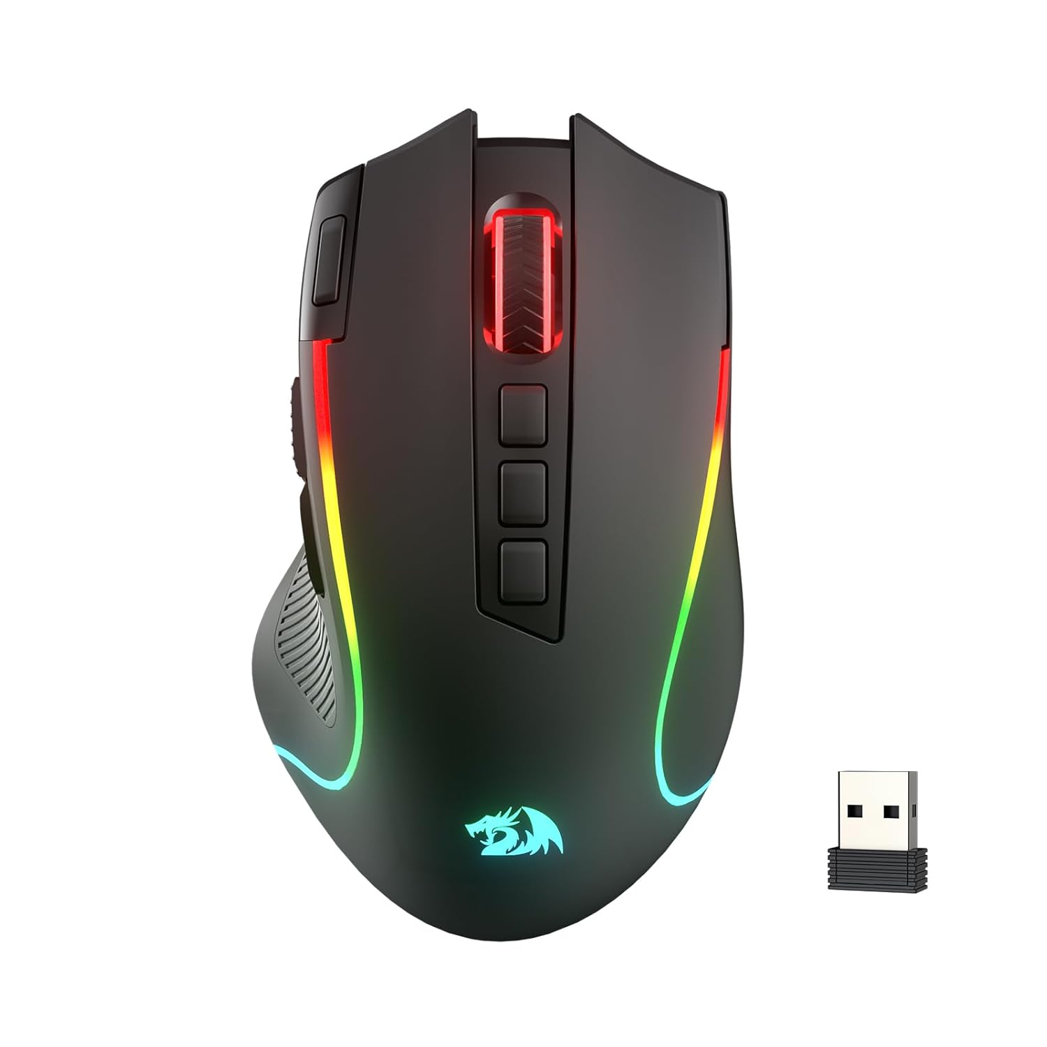 Redragon M612 PRO RGB Gaming Mouse, 8000 DPI Wired/Wireless Optical Gamer Mouse with 9 Programmable Buttons & 7 Backlit Modes, BT & 2.4G Wireless, Software Supports DIY Keybinds Rapid Fire Button