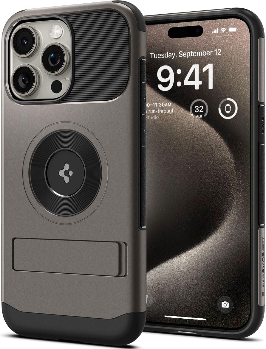 Spigen Slim Armor MagFit Back Cover Case Compatible with iPhone 15 Pro Max (TPU + Poly Carbonate | Gunmetal)