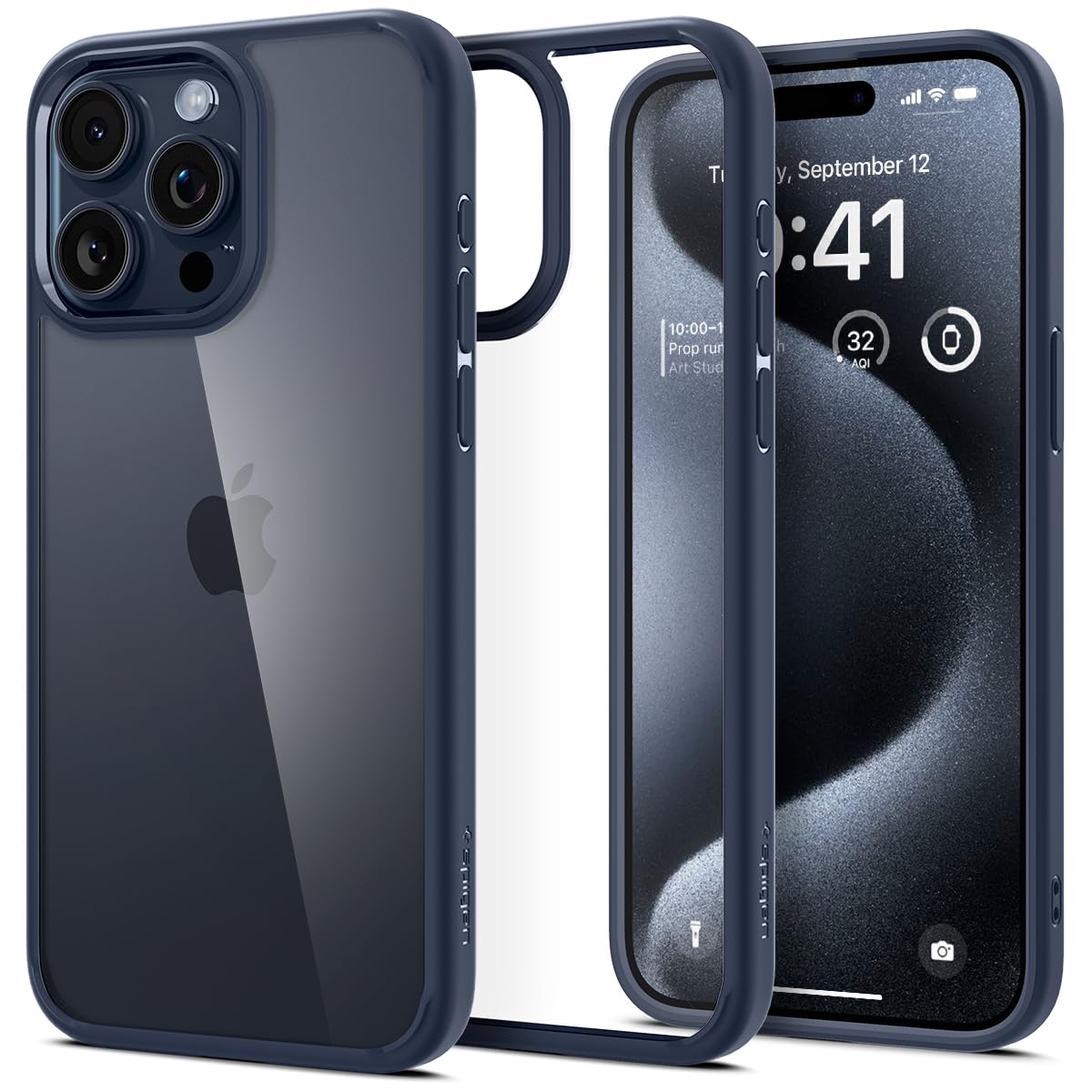Spigen Ultra Hybrid Back Cover Case Compatible with iPhone 15 Pro (TPU + Poly Carbonate | Navy Blue)