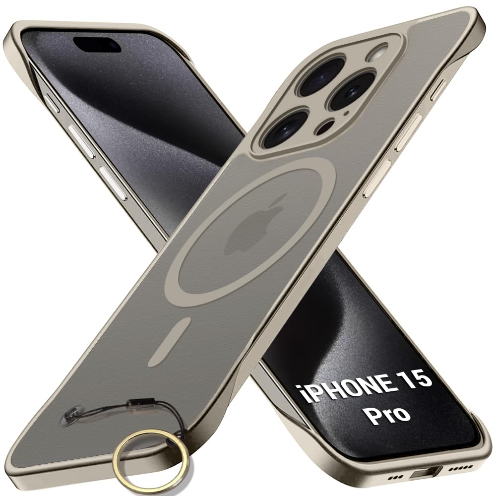 TheGiftKart Hybrid Ultimate Slim Back Case Cover for iPhone 15 Pro | Frosted Matte Translucent Hard Back Case Cover for iPhone 15 Pro (PC & TPU, MagSafe Compatible, Natural Titanium Sides)