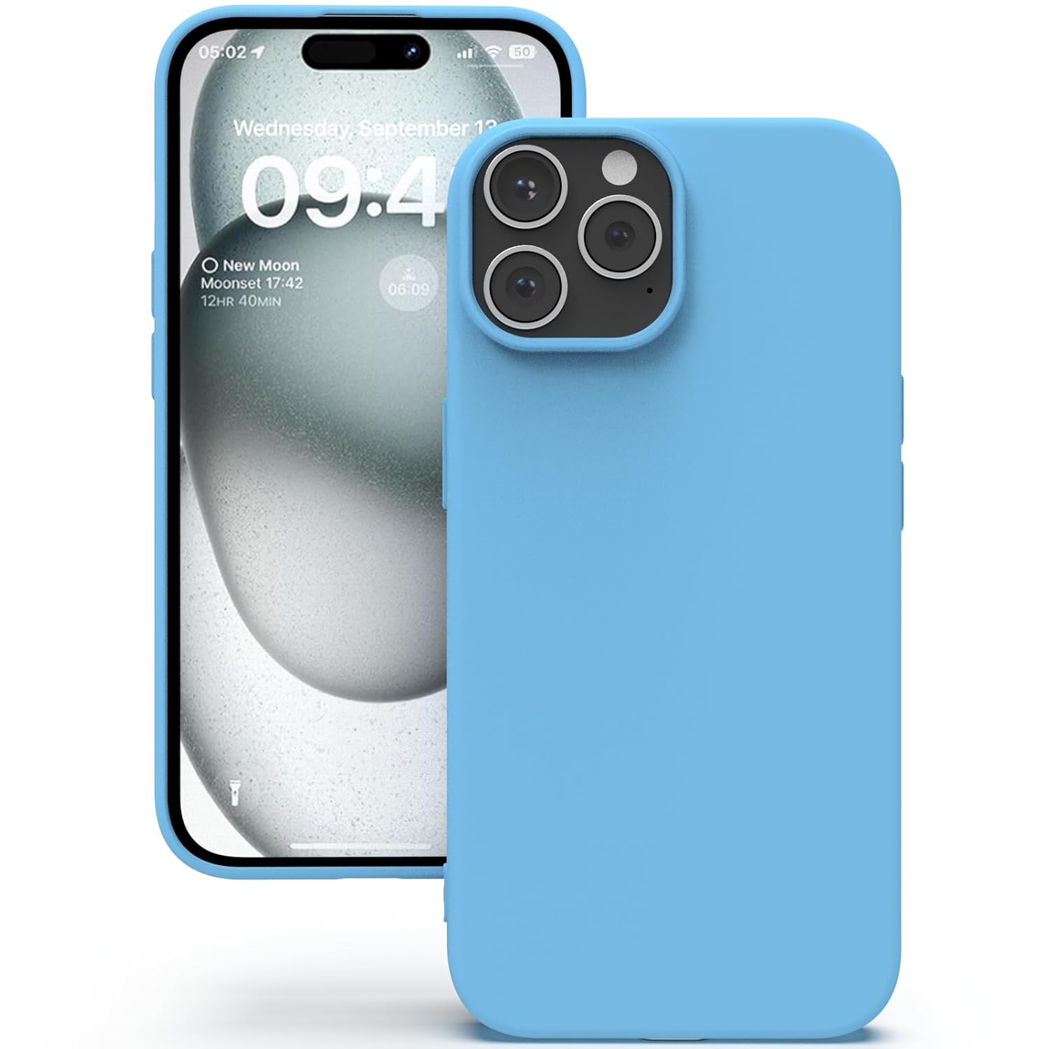 YATWIN Silicone Back Case for iPhone 15 Pro, Soft-Touch Phone Back Cover for Apple iPhone 15 Pro – Sky Blue