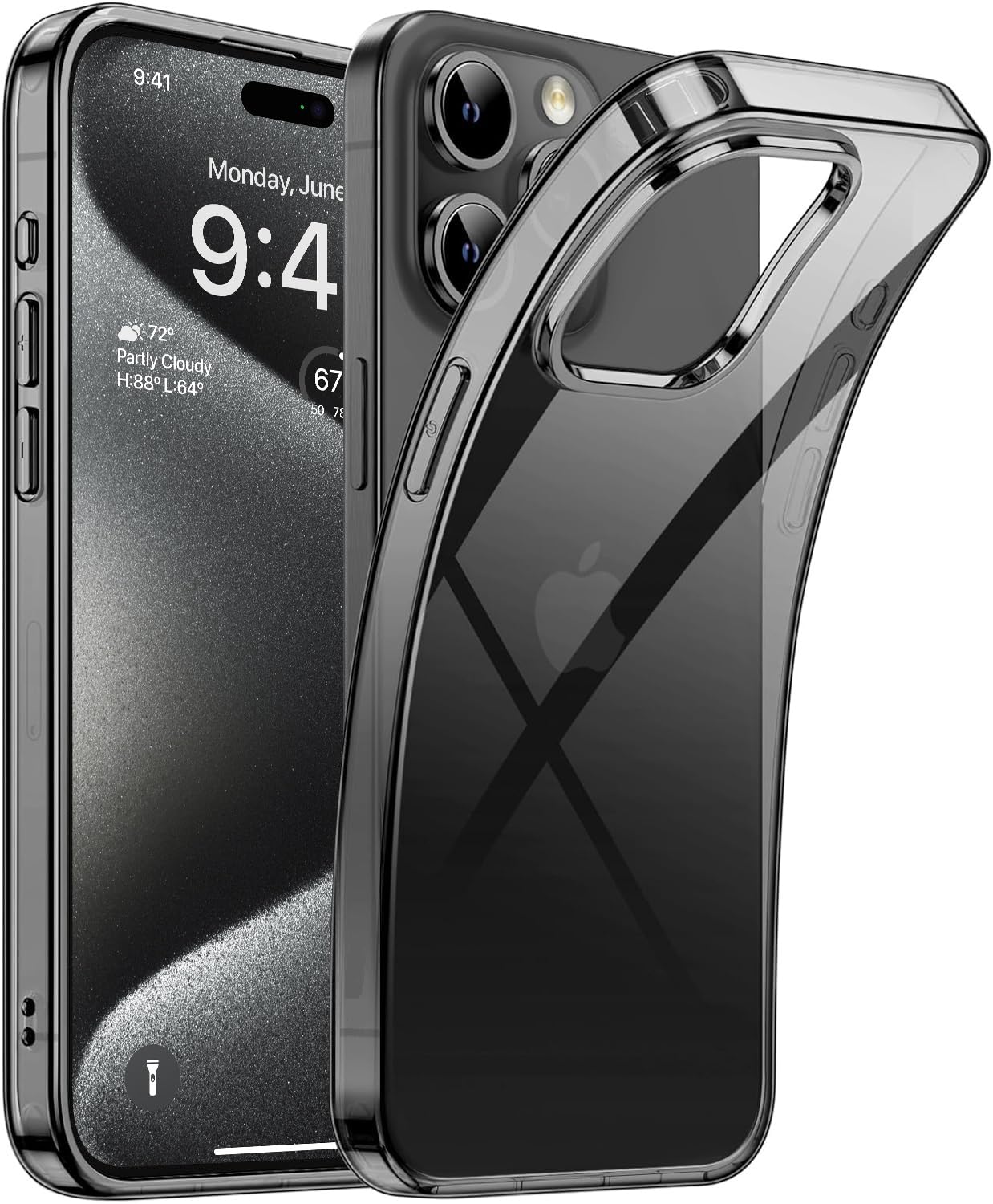 ExpressB® for iPhone 15 Pro Case Cover Clear Transparent | Thin Fit Soft Back Cover Case for iPhone 15 Pro – Clear Black