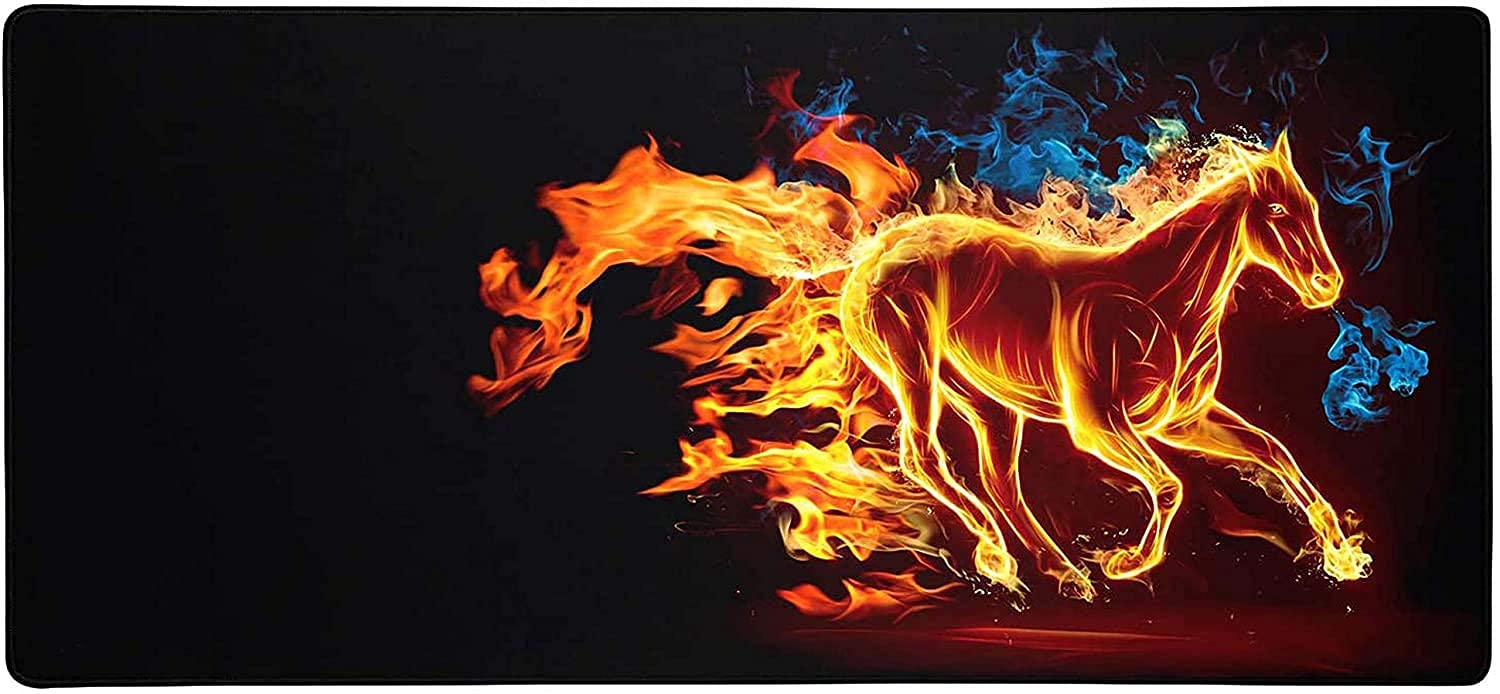 FKU Large Size XXXL (900mm x 400mm x 4mm) Extended Gaming Mouse Pad with Stitched Embroidery Edge,Non-Slip Rubber Base Mousepad for Laptop/Computer (Black-Horse) FKU Large Size XXXL (900mm x 400mm x 4mm) Extended Gaming Mouse Pad with Stitched Embroidery Edge,Non-Slip Rubber Base Mousepad for Laptop/Computer (Black-Horse)