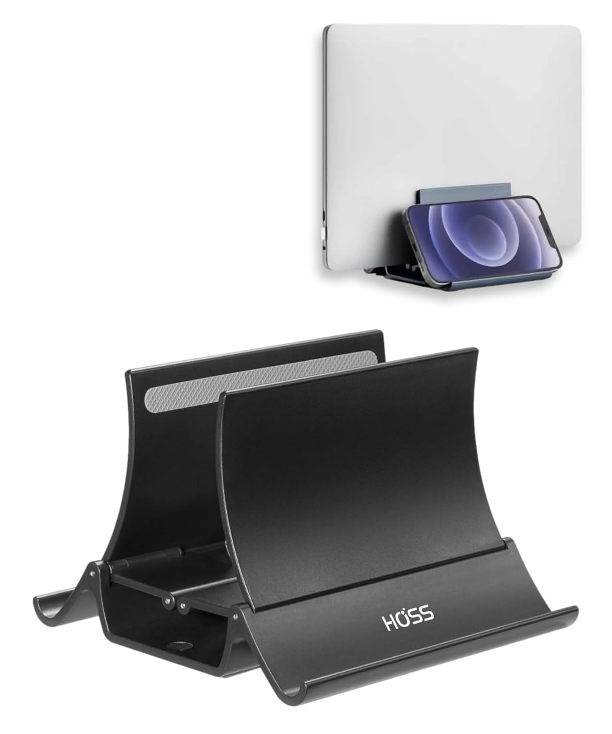 Hoss® Vertical Laptop Stand – Multipurpose Laptop Holder, Holds up to Three Devices | Perfect MacBook Stand Docking Station | ABS Plastic | Color- Black (Laptop Holder 1-Pack)