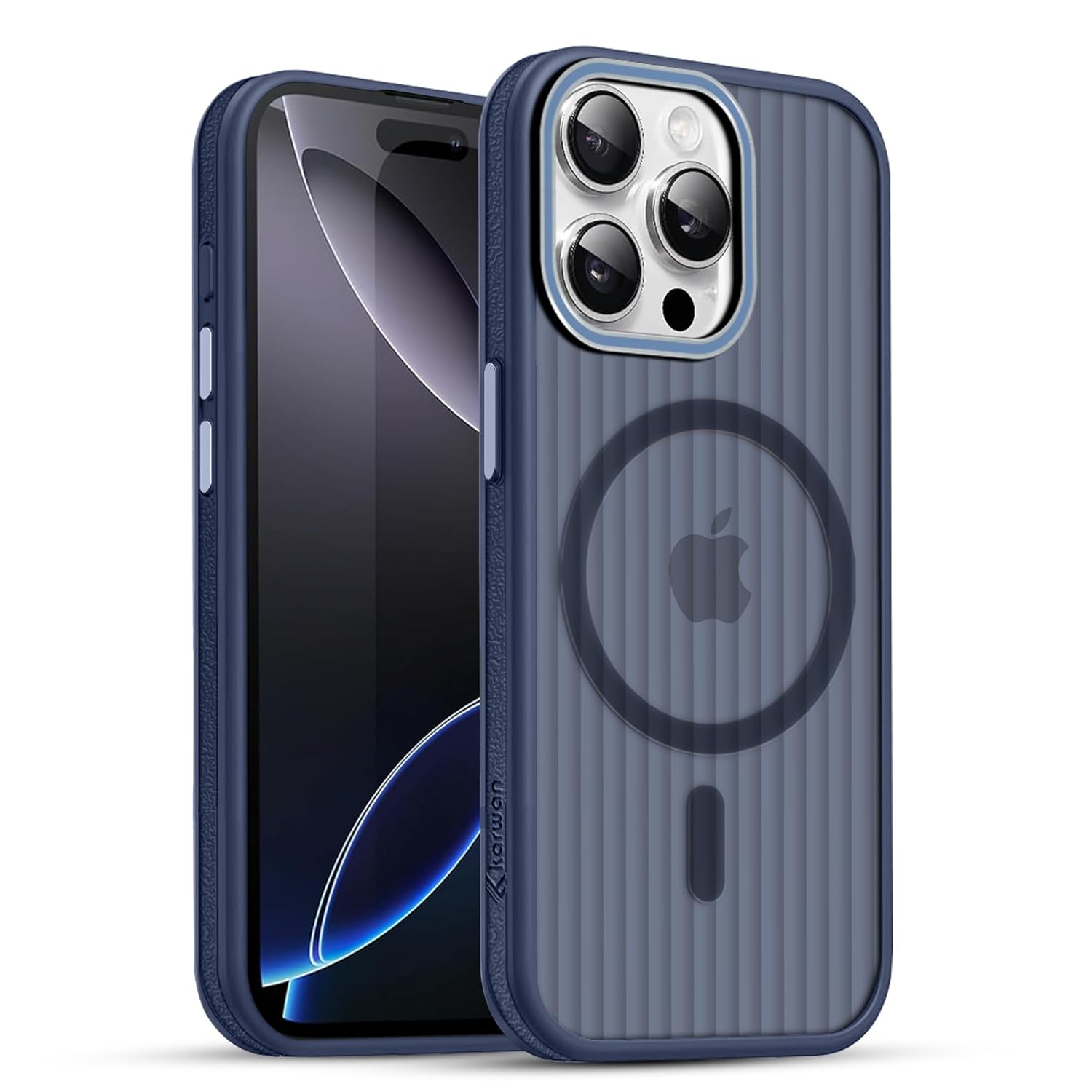 KARWAN® Polycarbonate Beam Magnetic Protective Cover Compatible with iPhone 15 Pro Max Camera & Body Protection|Anti Shock,Scratch Resistant|Precise Cutouts Modern Design|Wireless Charging (Blue)