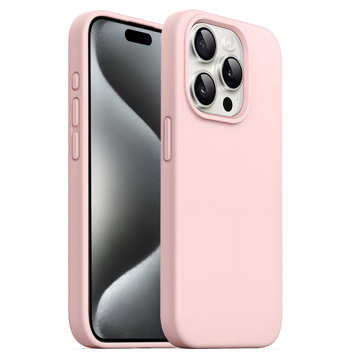 LIRAMARK Liquid Silicone Soft Back Cover Case for iPhone 15 Pro (6.1 inch) (New Pink)