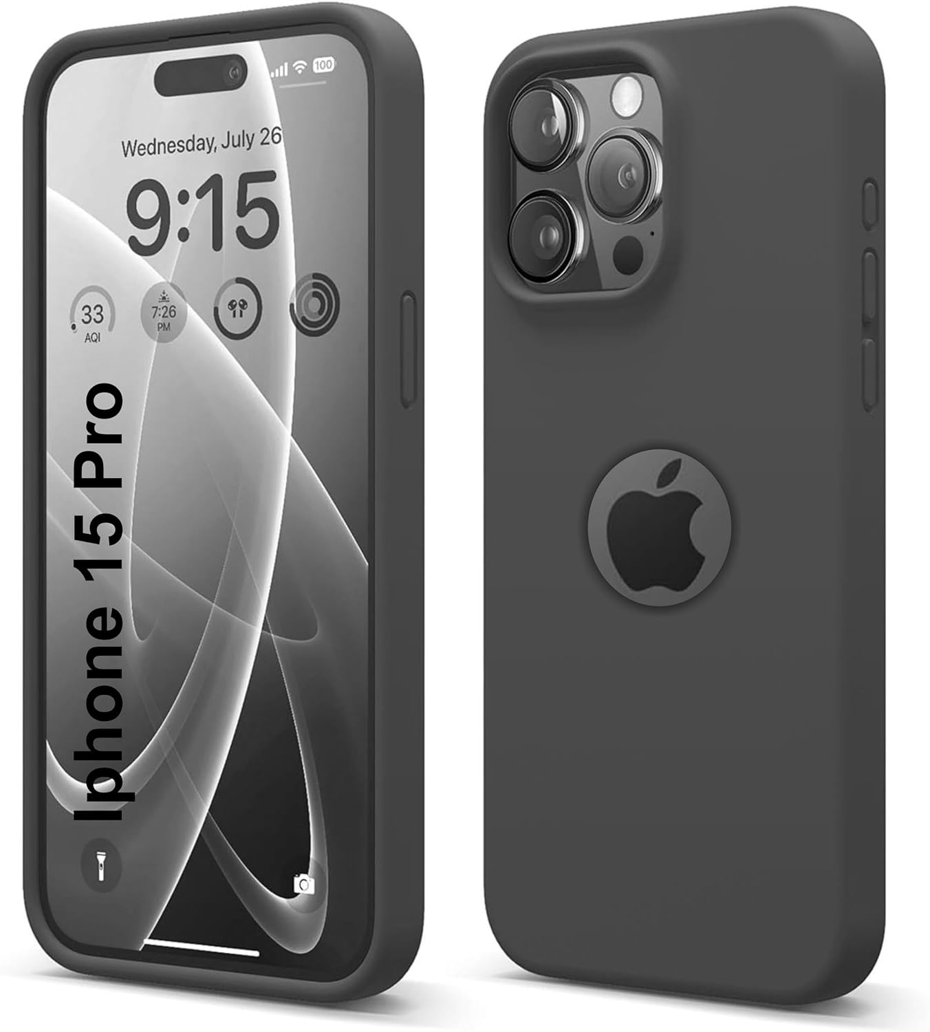 Liquid Silicone Case for iPhone 15 Pro 6.1-Inch, Logo Cut Silky-Soft Touch Full-Body Protective Phone Case, Shockproof Back Cover for iPhone 15 Pro (Black)