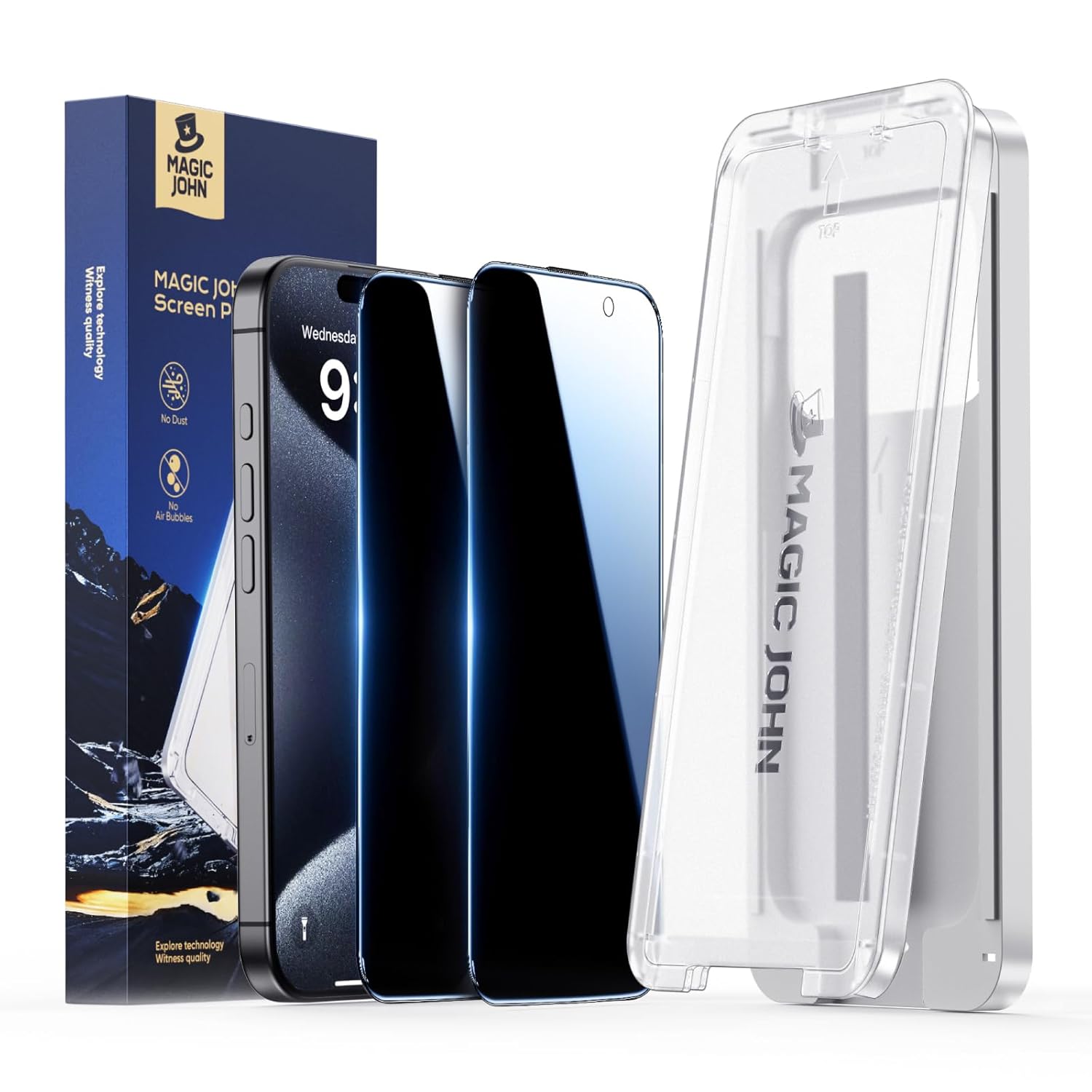 MAGIC JOHN 3rd Gen Upgraded for iPhone 15 Pro Privacy Screen Protector 6.1 Inch, 25°Anti-Spy, Bubble Free, Easy Installation, 2 Pack