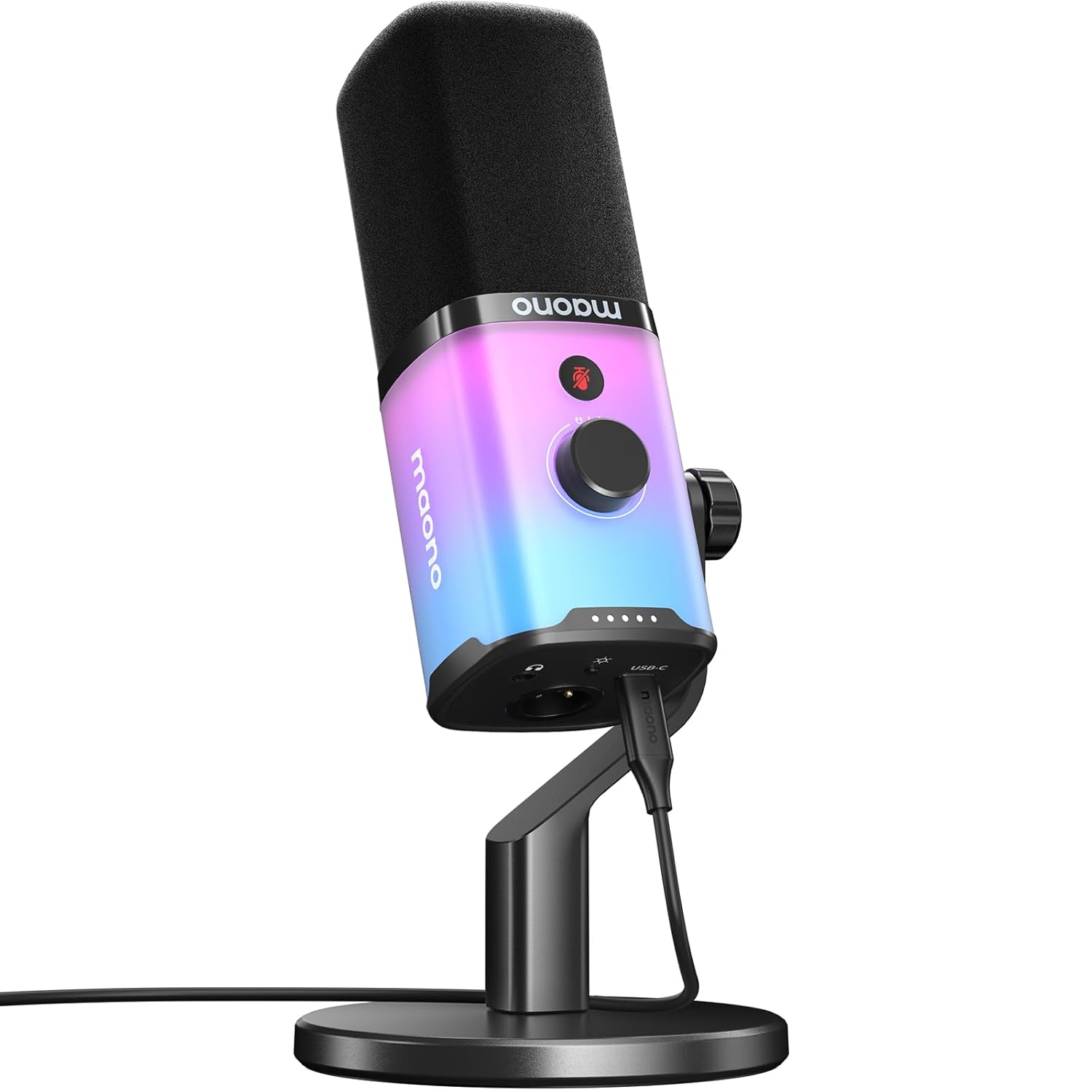MAONO USB/XLR Dynamic Gaming Mic for Podcast with Software, PC Microphone with RGB Light, Mute Button, Gain & Volume Control, Monitor, Desktop Stand for Streaming, Recording,YouTube-PD100X RGB