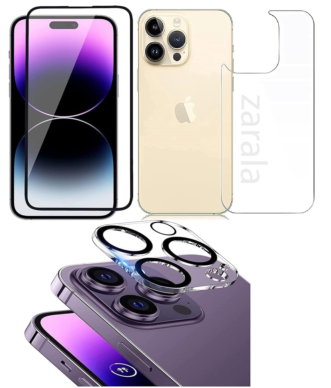 ZARALA UV Tempered Glass Screen Protector Compatible for iPhone 15 Pro| Front And Back Screen Guard Protector camera lens camera protector Combo