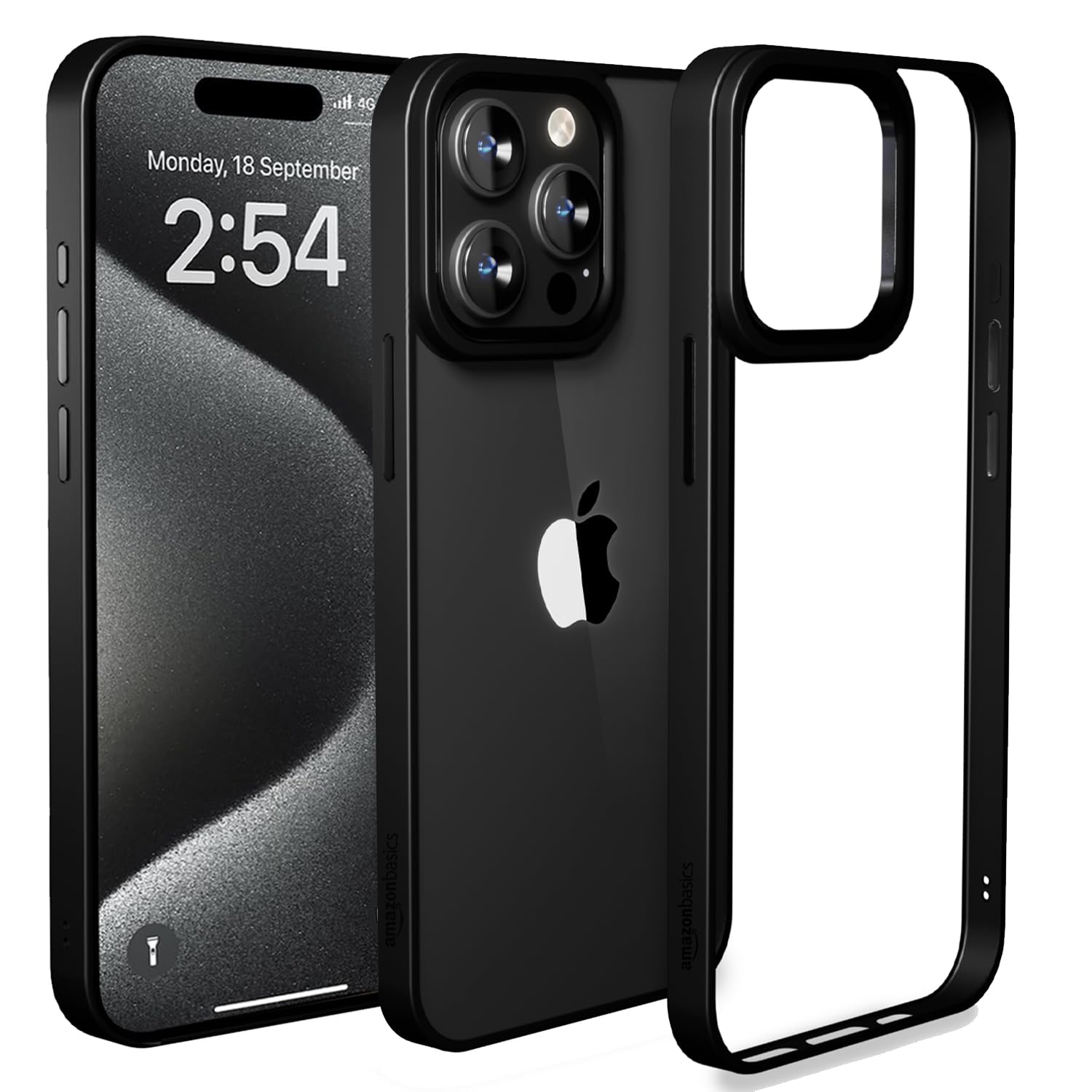 amazon basics Ultra Hybrid Back Cover Case for iPhone 15 Pro Max (TPU + Poly Carbonate | Black Transparent)