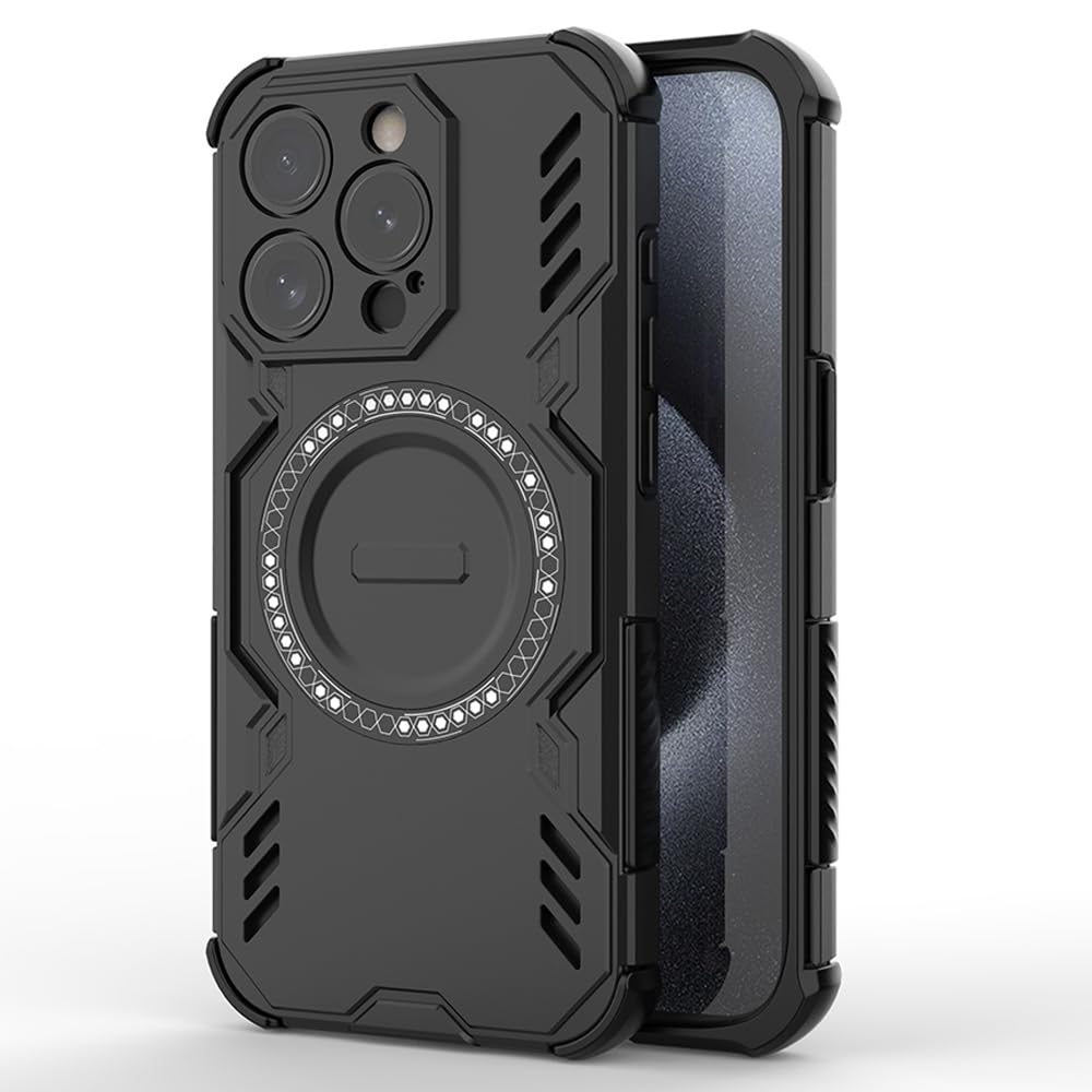 Amazon Brand-Solimo Rugged Armor Case for Apple iPhone 15 Pro | Compatible with Magnatic Case | Military-Grade Shockproof Protection PC-TPU Cover for Apple iPhone 15 Pro (Black)