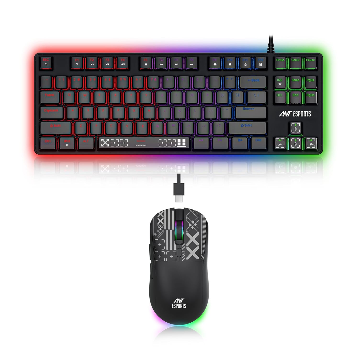 Ant Esports Thunder20 Wired Mechanical Gaming Keyboard and Mouse Combo | TKL Keyboard Rainbow Backlight 26Anti-Ghosting Keys, 6-Button 3600DPI Mouse | USB | PC/Laptop Compatible_ Red Switch_ Black