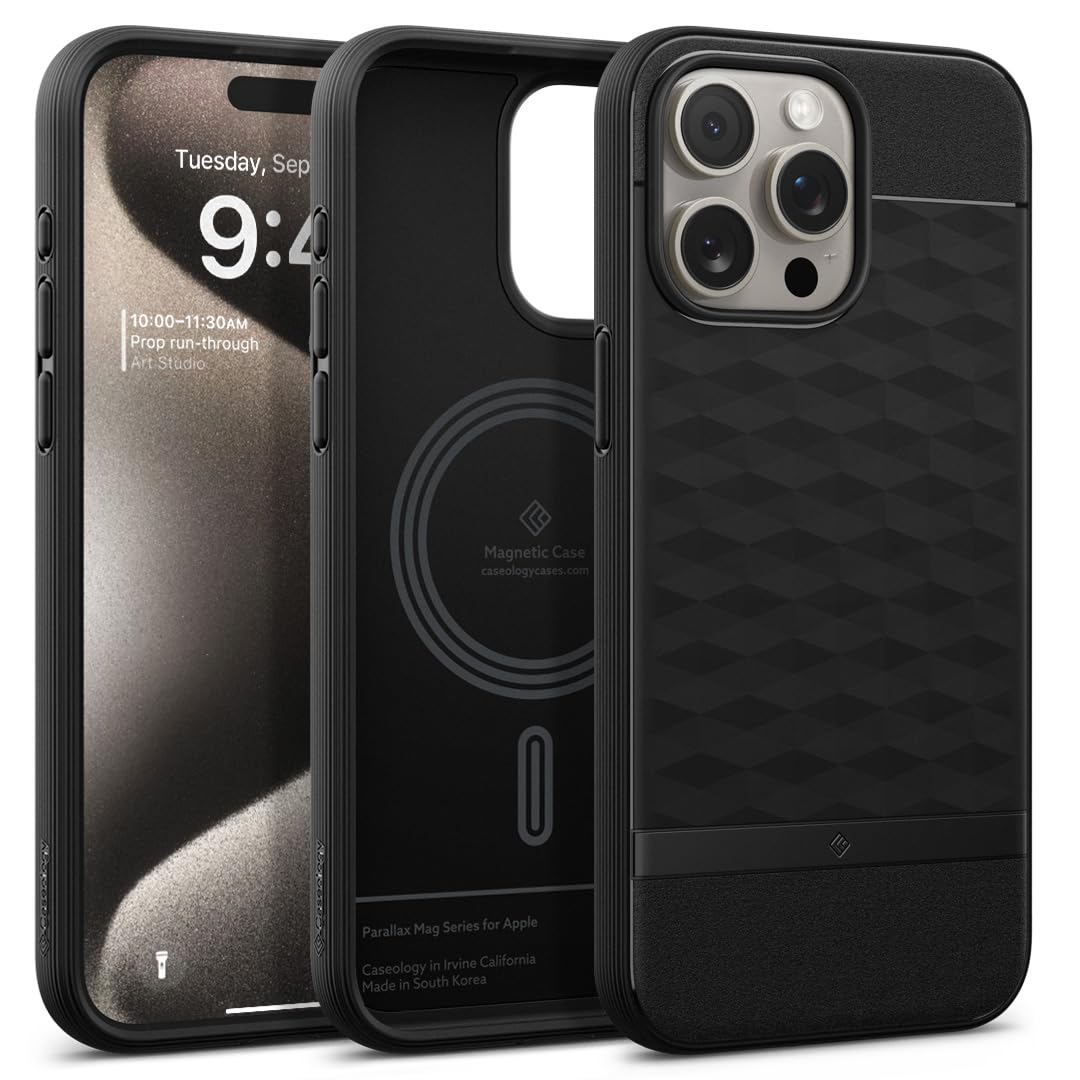CASEOLOGY by Spigen Parallax Mag Back Cover Case Compatible with iPhone 15 Pro Max Case (TPU and Polycarbonate | Matte Black)