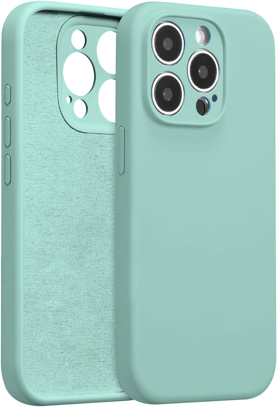 DIZORO Compatible for iPhone 15 PRO Camera Protection Case 6.1, Slim Liquid Silicone 3 Layers Full Covered Soft Gel Rubber Phone Case Protective Cover 6.1 Inch – Mint Green