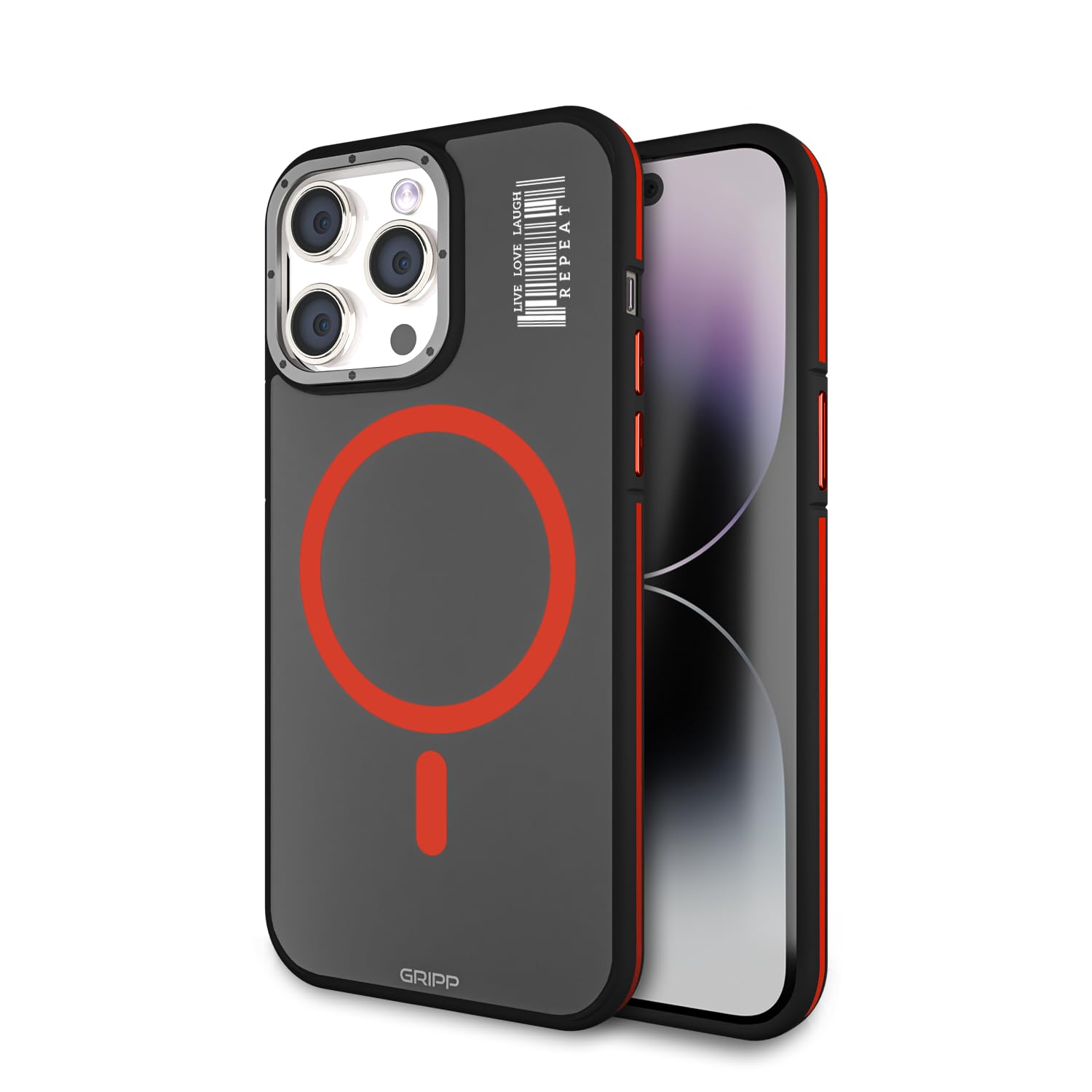 GRIPP Raigor with Mag-Safe Case Compatible with iPhone 15 Pro Max (6.7″) with Metallic Camera Ring Alloy | Dual Material Ultra Hard PC & Soft TPU Bumper Translucent Matte Back Cover – Red