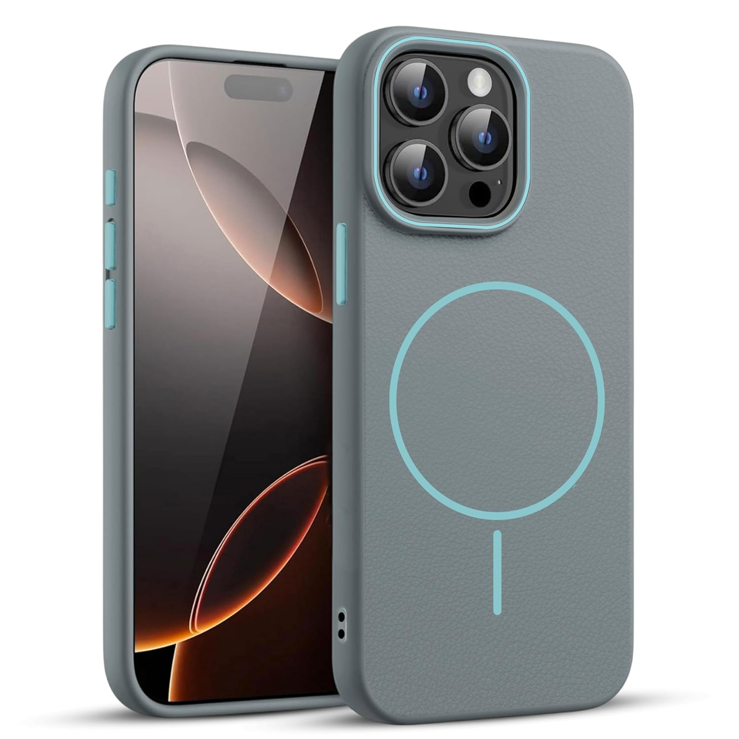 Leather Textured | TPU | Back Case Cover for iPhone 15 Pro Max | Compatible with Wireless Charging | Stylish Protective Design (Wave Blue)