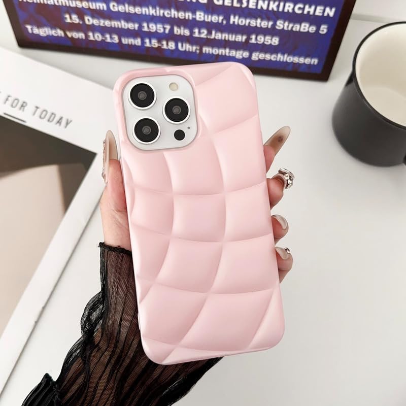 Soft Silicone Shockproof Designer Back Cover for iPhone 15 Pro with Cushion Texture | Anti-Slip Grip | Full Camera Protection | Ultra Slim Stylish Case – Pink