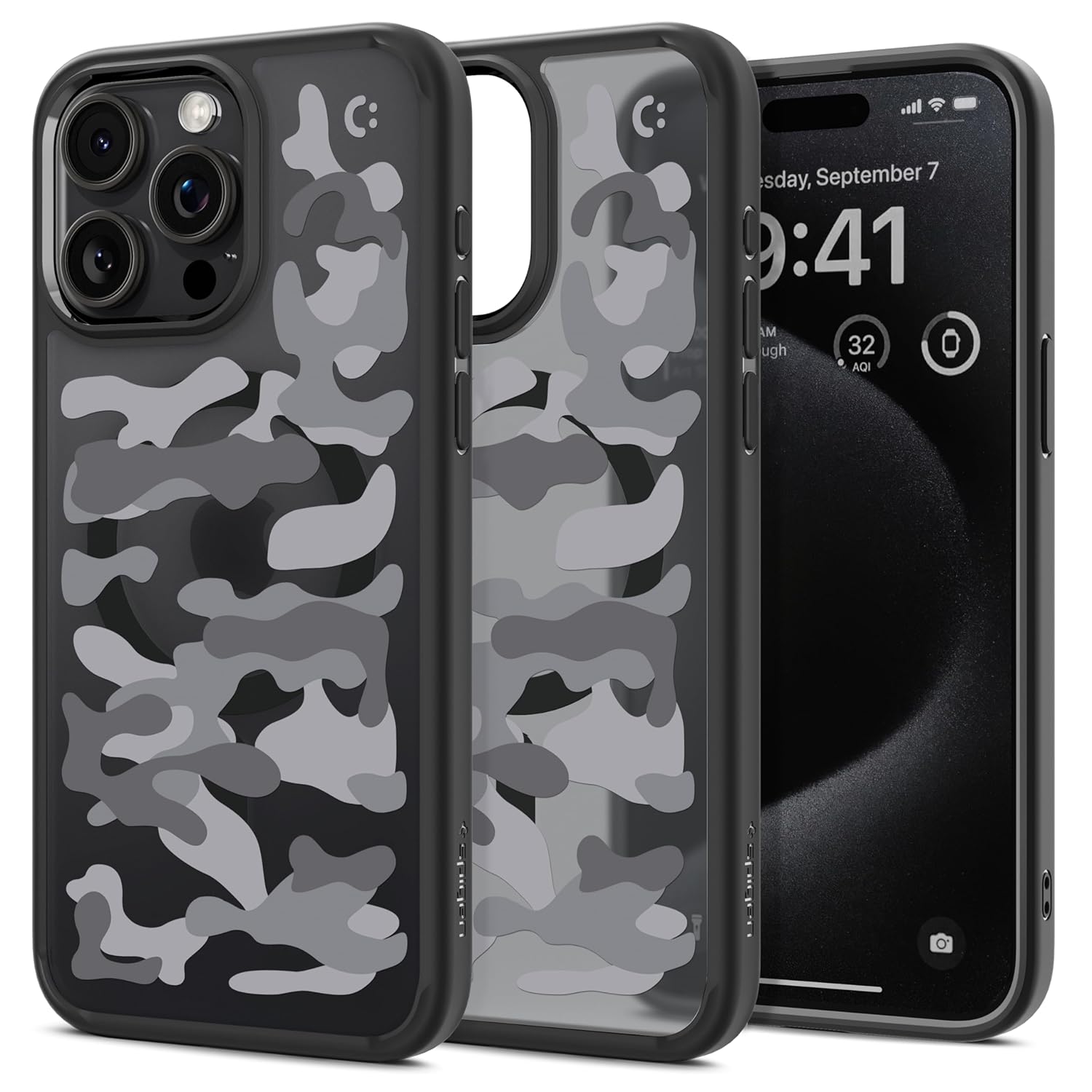 Spigen Collaboration Ultra Hybrid Magfit Back Cover Case Compatible with iPhone 15 Pro Max (TPU + Poly Carbonate | Military Camo Black)