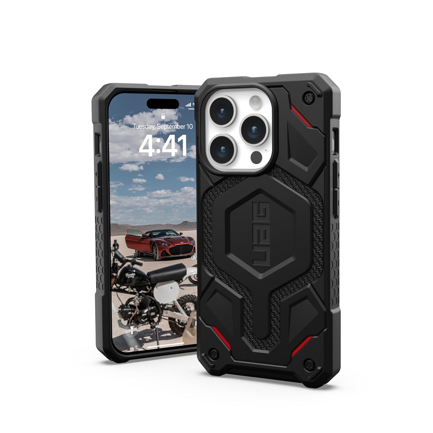 Urban Armor Gear TPU+PC iPhone 15 Pro Case, Monarch Pro Mag-Safe Compatible, Slim Fit Rugged Protective Case/Cover Designed For iPhone 15 Pro (2023), Wireless Charging Compatible – Kevlar Black