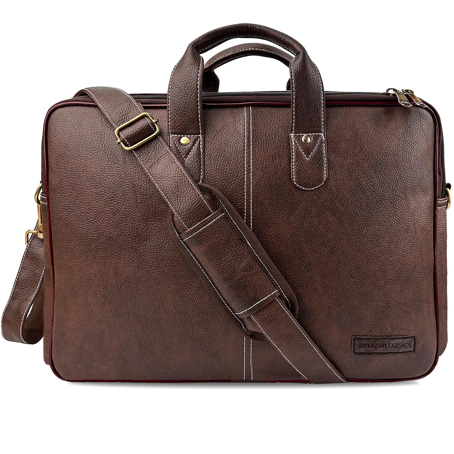 amazon basics Men’s Synthetic Leather Office Laptop Bag | Fits Up to 14/15.6/16 Inch Laptop/MacBook | Adjustable Handle | Shoulder Strap | (Tan)