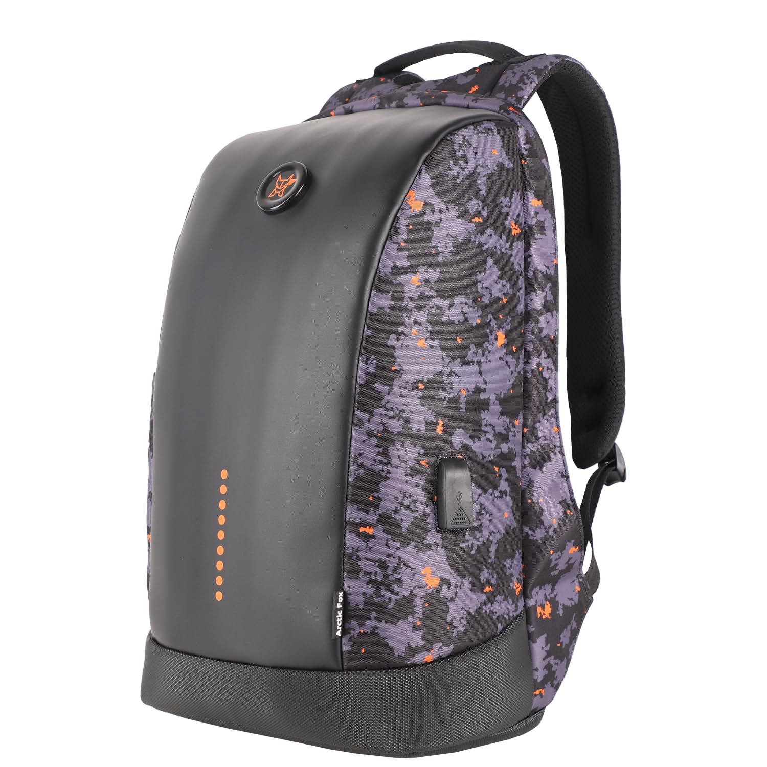 Arctic Fox Slope Trisiac Printed Anti-Theft Backpack (Black) | 23 Ltr Capacity|Water Resistant | Multipurpose Backpack |Rain Cover| Trolley sleeve 15.6 Inches Unisex Laptop Bag with USB Charging Port