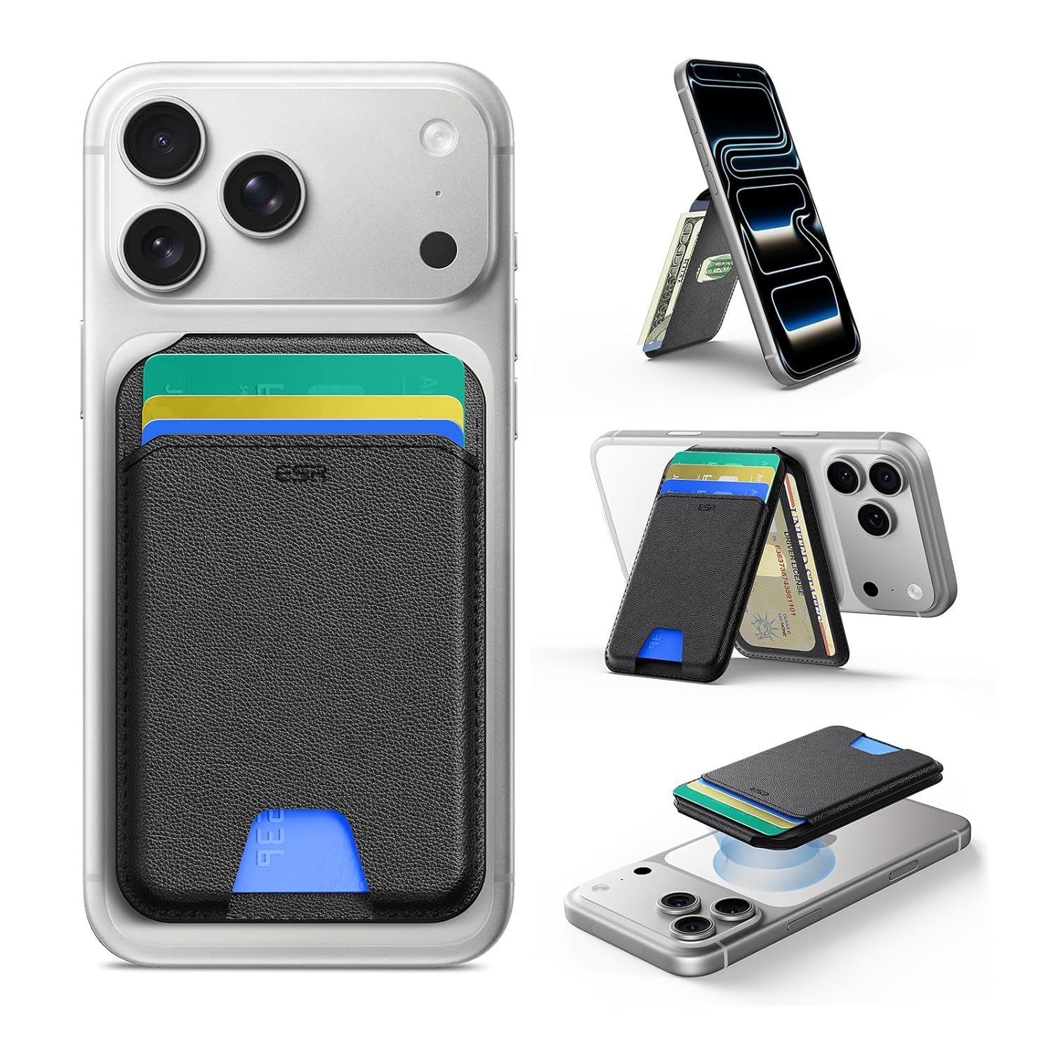 ESR Upgraded for MagSafe Wallet,5 Card Holder,RFID Blocking,Magnetic Wallet for iPhone with Adjustable Stand,Slim for iPhone 17/16/15/14/13/12,Google Pixel 10/Pro/Pro XL,Not for Mini,Black