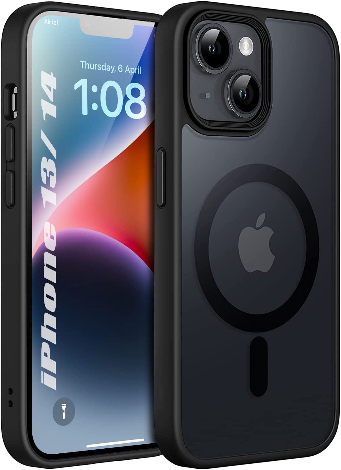 Enflamo Polycarbonate Matte Back Cover Case Compatible with Mag-Safe Designed for iPhone 14 & iPhone 13|Ultra Hybrid Camera Bump Protection (Black)