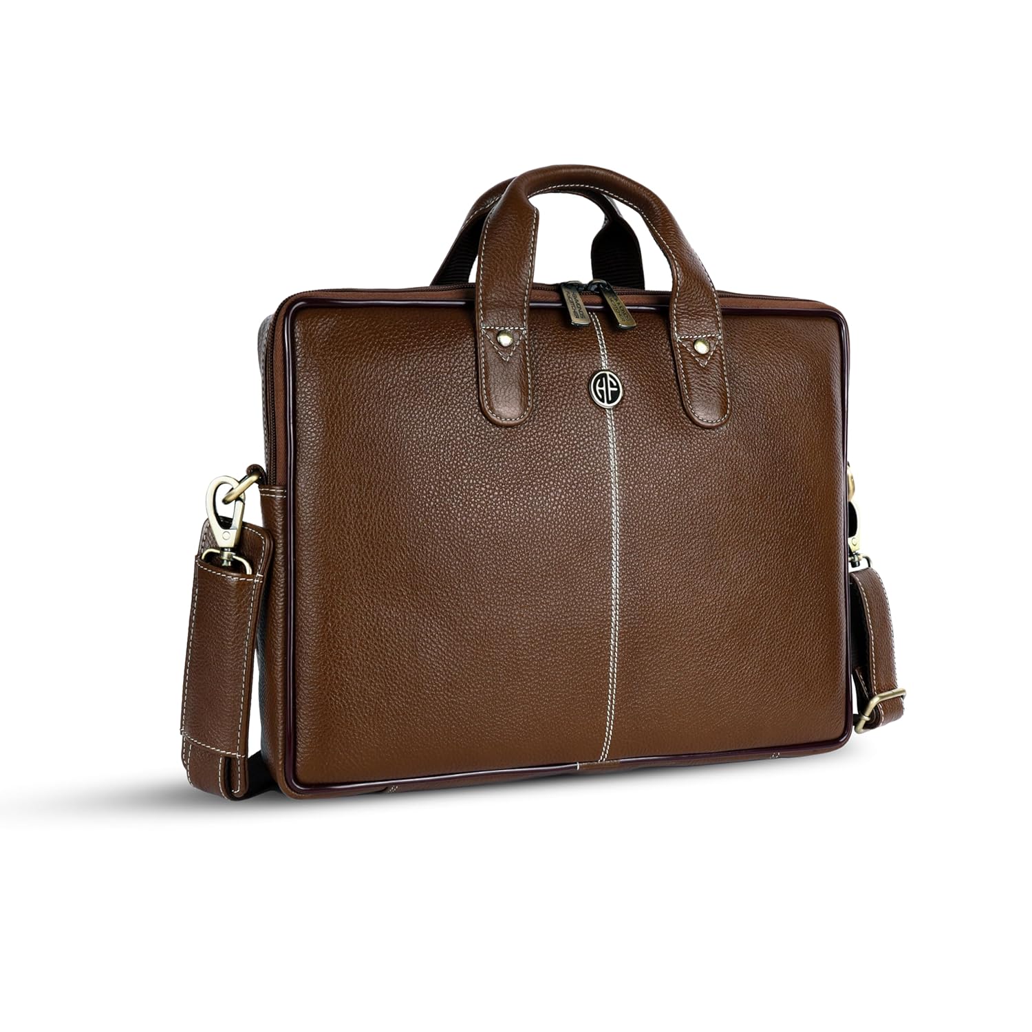 HAMMONDS FLYCATCHER Men Genuine Leather Office Bag – Laptop Bag – Padded Laptop Compartment, Fits 14 Inch Laptop – Adjustable Strap, 1 Year Warranty – Office, Travel, Daily Use – Brushwood, Brown