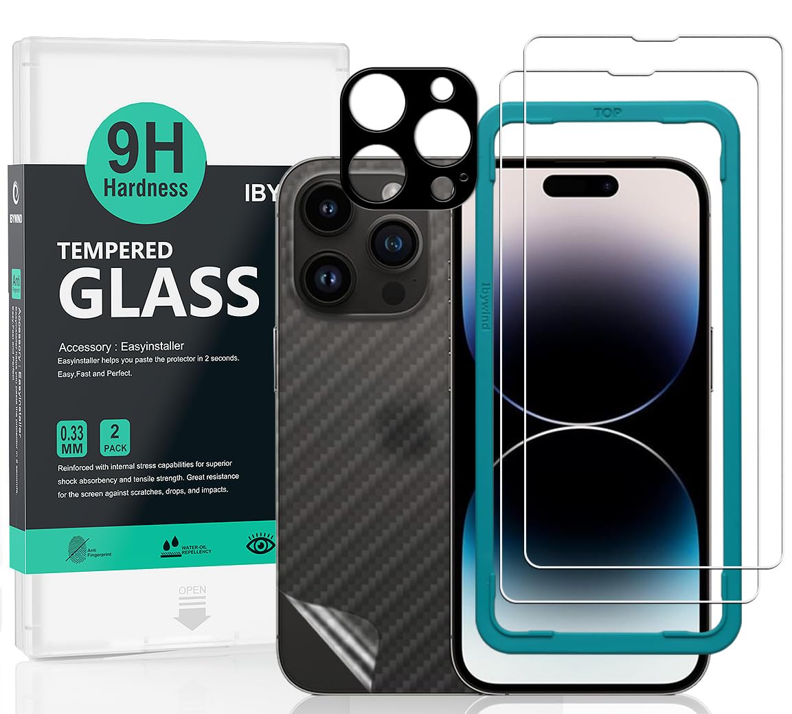 Ibywind For iPhone 15 Pro Max 5G 2 Pack Screen Protector,9H Hardness Tempered Glass[Military-Grade Protection],With 1Pc Camera Lens Protector,1Pc Back Cover,[Anti-Scratch][Anti-Shatter]