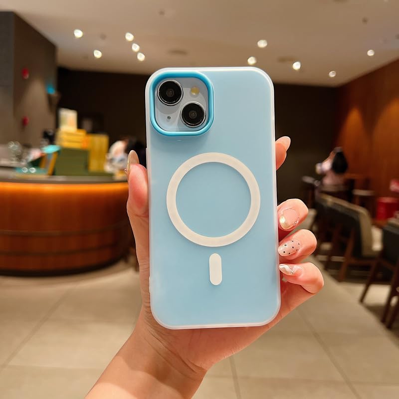 Magnetic Silicone Candy Case for iPhone 15 | Mag-Safe Compatible | Slim Protective Case | Lightweight & Flexible | Wireless Charging | Soft Matte Finish – Blue