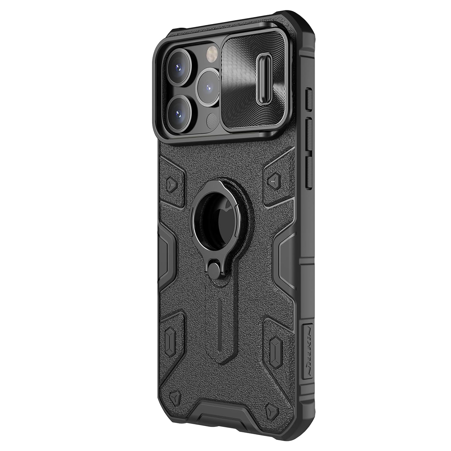 Nillkin Case for Apple iPhone 15 Pro (6.1″ Inch) CamShield Armor Military Grade Camera Close & Open Double Layered Protection TPU + PC Finish with Kickstand Black Color
