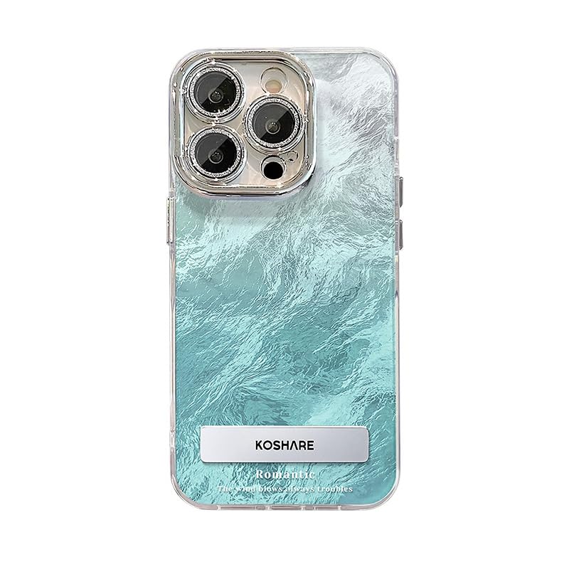 Soft TPU Camera Lens Protection Diamond Bling Silver Luxury Shockproof Case for iPhone 15 Pro Max | Transparent Stylish Back Cover with Wave Texture Design | Slim, Protective & Lightweigh (Blue)