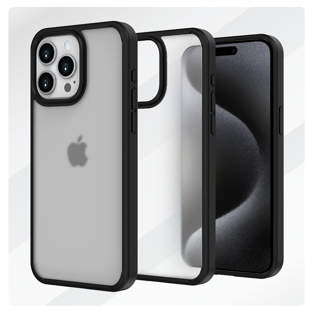 Totem Crystal Fusion Matte Case for iPhone 15 Pro Max Back Cover Case| 10 ft Drop Protection | Anti Yellowing German Bayer Material (TPU + PC | Matte Black)