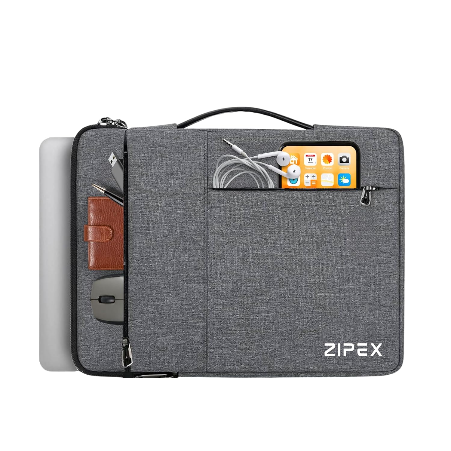 ZIPEX Captain 16 Inch Laptop Case with Handle | for All 15-15 .6 Inch Laptops | Waterproof Laptop Sleeve/Cover | Unisex-Grey