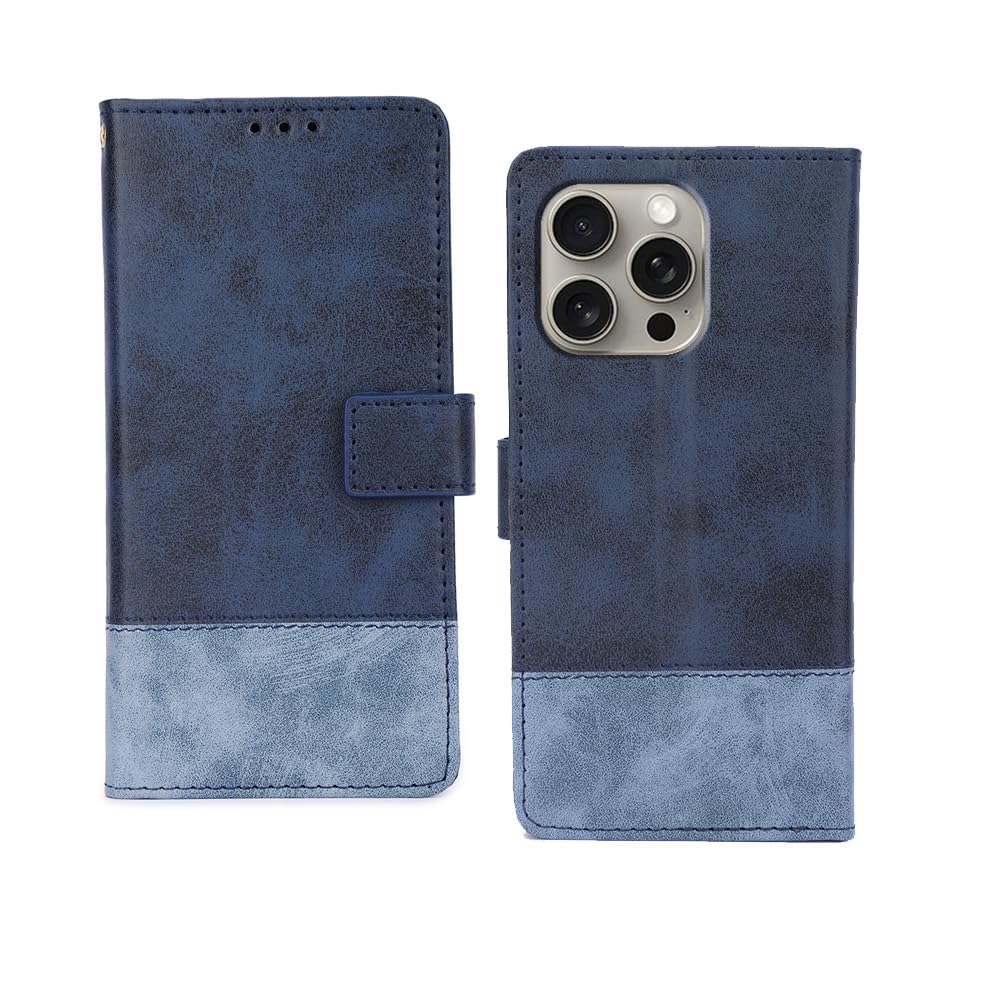 amazon basics iPhone 15 Pro Max Flip Cover | Card Pockets Wallet & Stand | Flip Cover for iPhone 15 Pro Max (Double Blue)