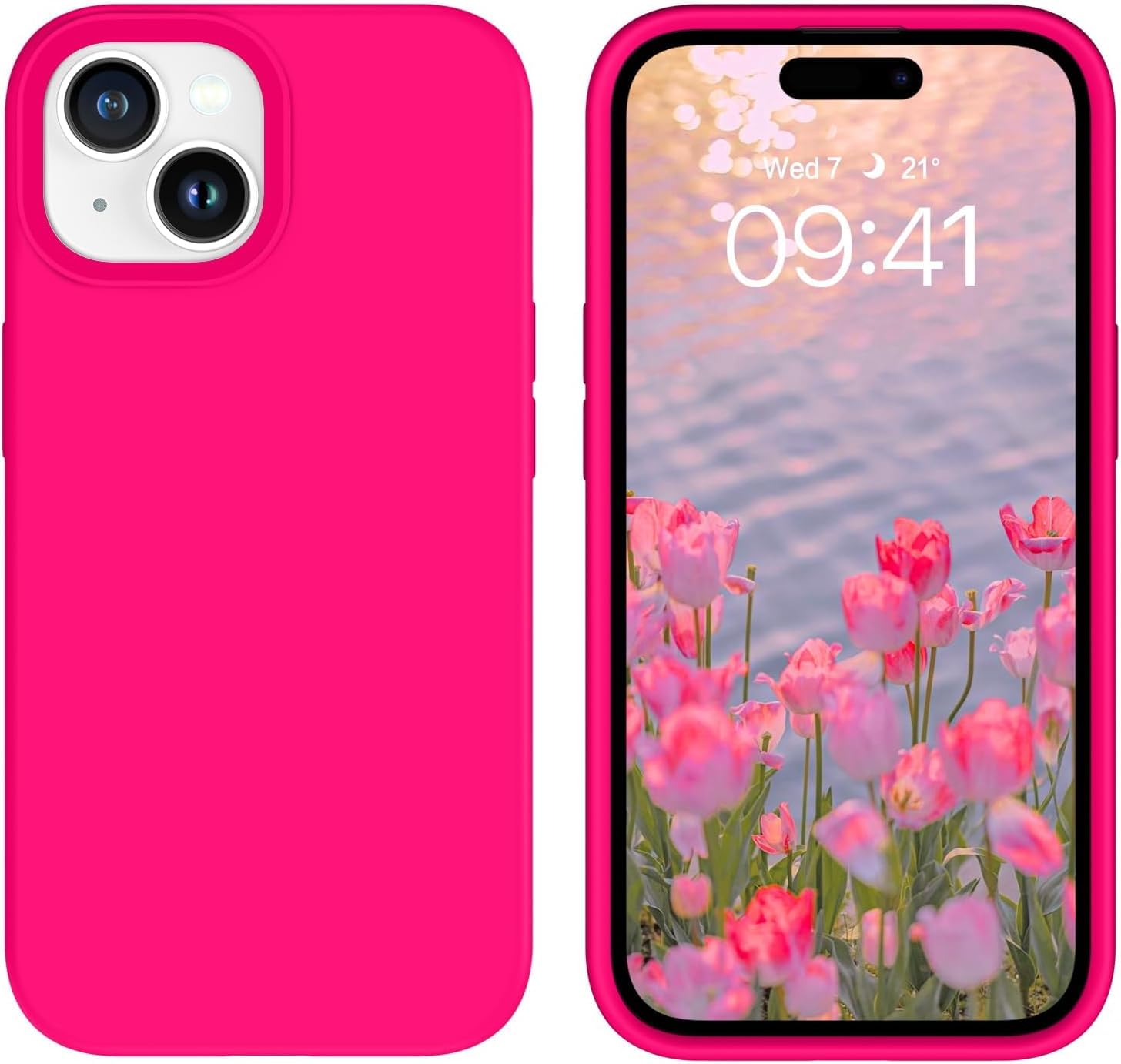 MIDOS Back Cover Compatible with iPhone 15 Case Liquid Silicone Full Protection Shock Proof Back Cover for iPhone 15 (Hot Pink)