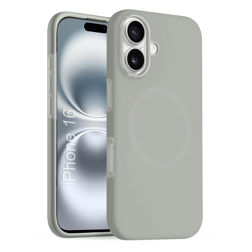 iPhone 16 Silicone Magsafe Case | Shock Proof Design & Camera Protection | Premium Rubberised Apple iPhone 16 Cover (Microfiber Lining) | Ultra Smooth Silicone – Gray