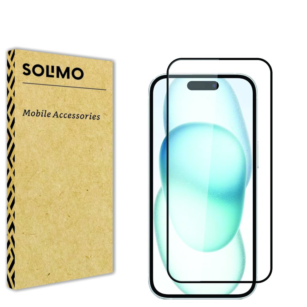Amazon Brand – Solimo Military-Grade Tempered Glass Screen Protector for iPhone 15 Pro with Edge-to-Edge Coverage | Easy Installation Kit (6.1 inches)