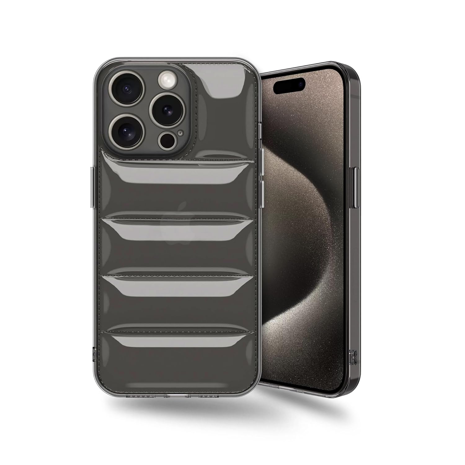 Amazon Brand – Solimo Ultra-Thin Transparent Puffer Case Camera Protection Soft Back Cover for Apple iPhone 15 Pro Max – Grey