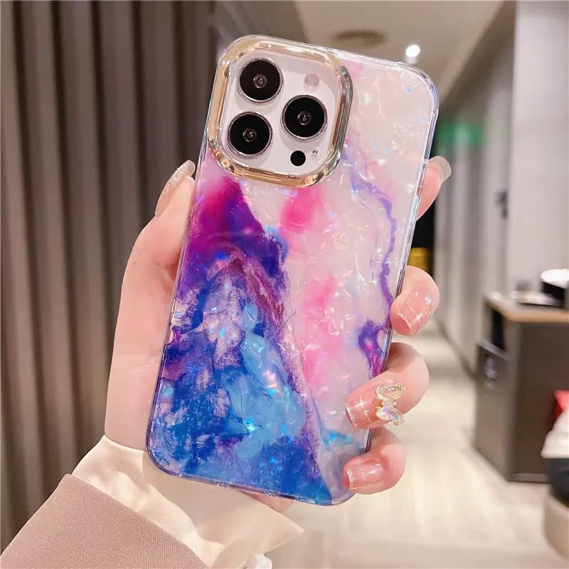 Designer Glossy Marble Pattern Soft TPU Case for iPhone 15 Pro – Shockproof | Slim Fit | Anti-Scratch | Camera Protection | Stylish Crystal Cover (Galaxy Aurora Marble)