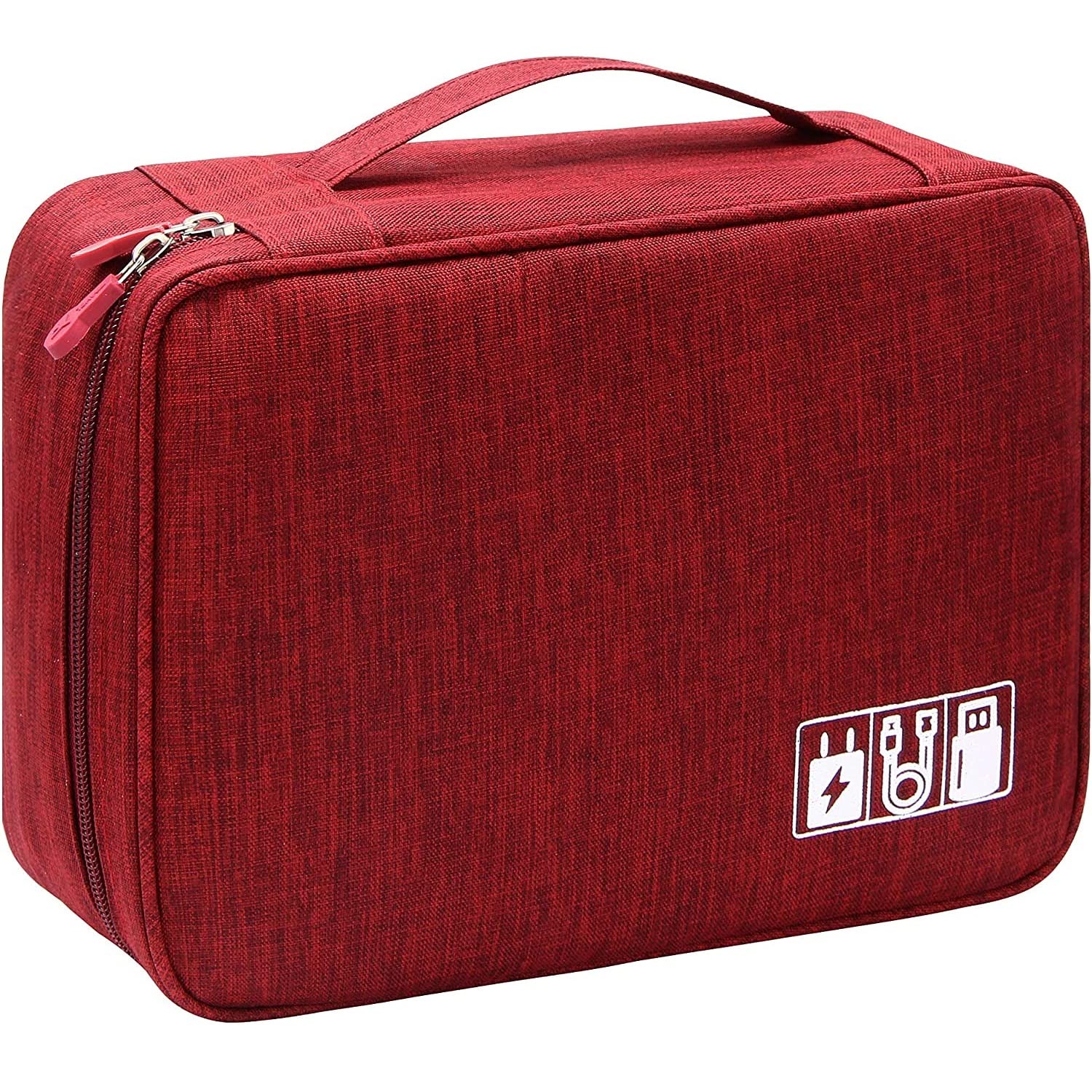 Electronics Accessories Organizer Bag, Universal Travel Digital Accessories Storage Bag for Charger, Cables, Earphone, Power Bank, iPhone, Cord, Customize Inside with Dividers (RED)