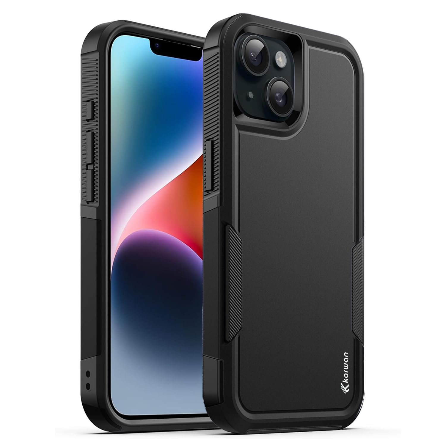 KARWAN Shockproof Back Case Cover Compatible with iPhone 13,iPhone 14, Heavy Duty Case with 360 Degree Camera Protection, Dual Layer Rugged Bumper Protection Cover with Matte Finish (Black)