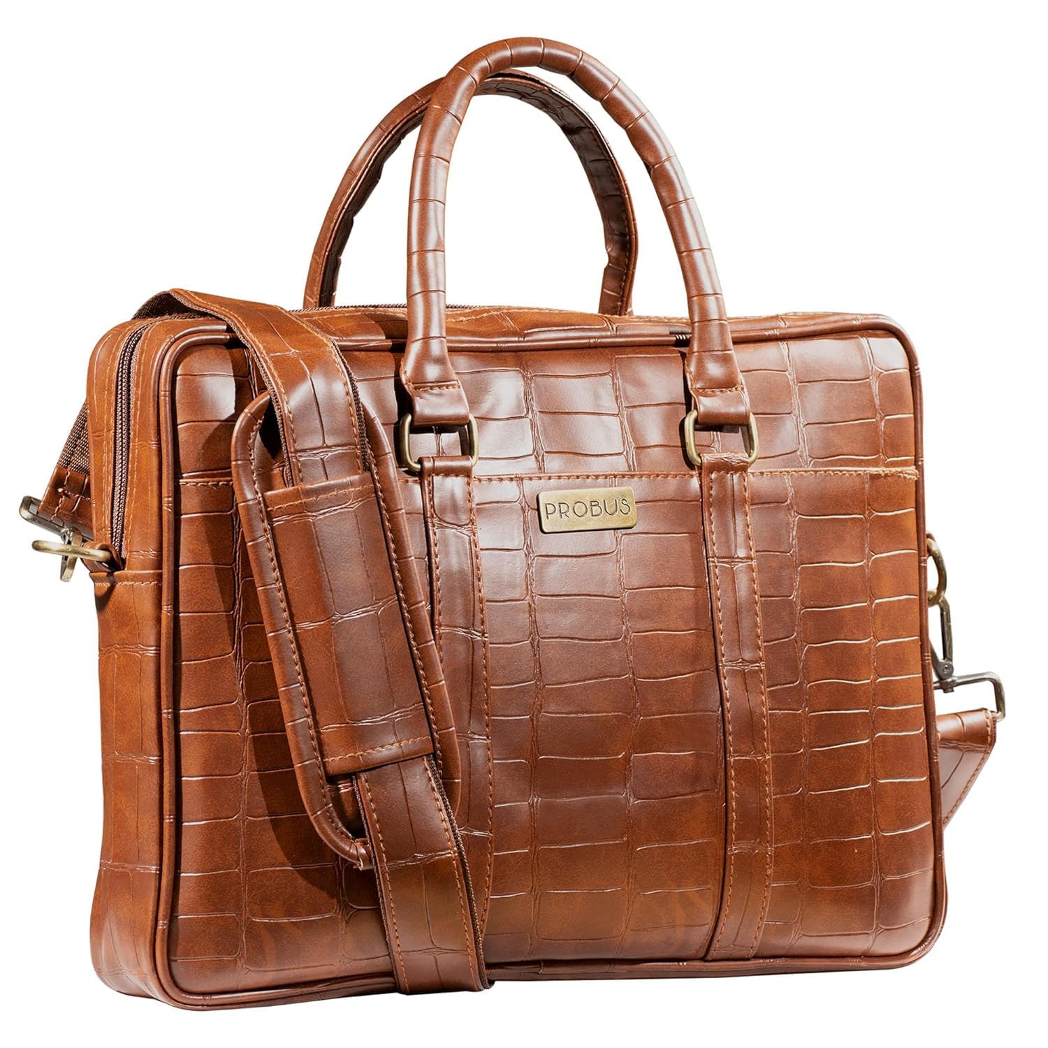 Probus Urbanite 13.3″ 14″ 15.6″ Laptop Messenger Sleeve: Classic Brown Vegan Leather Carryall