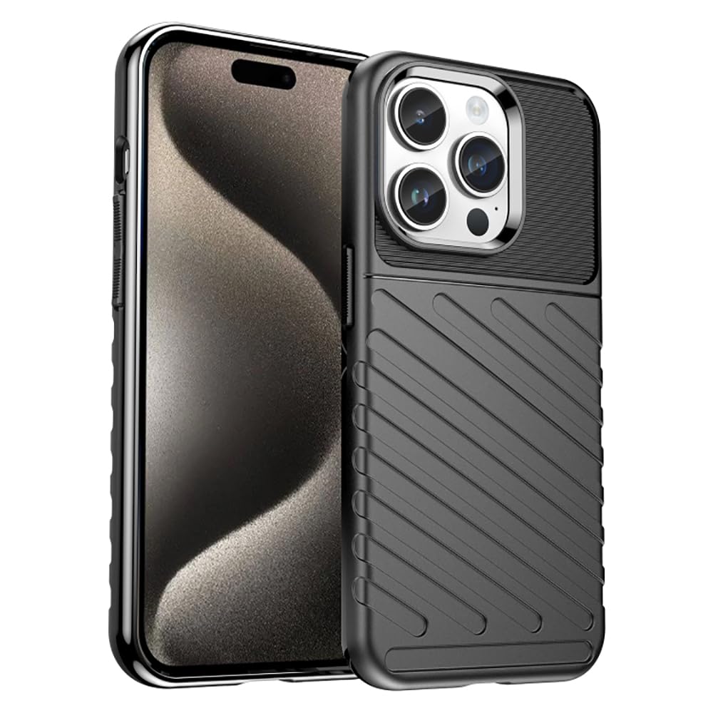 Shockproof Back Cover Case for Apple iPhone 15 Pro Max | 360 Degree Protection | Protective Design | Anti-Scratch Tough Slim TPU Case for Apple iPhone 15 Pro Max (Black)