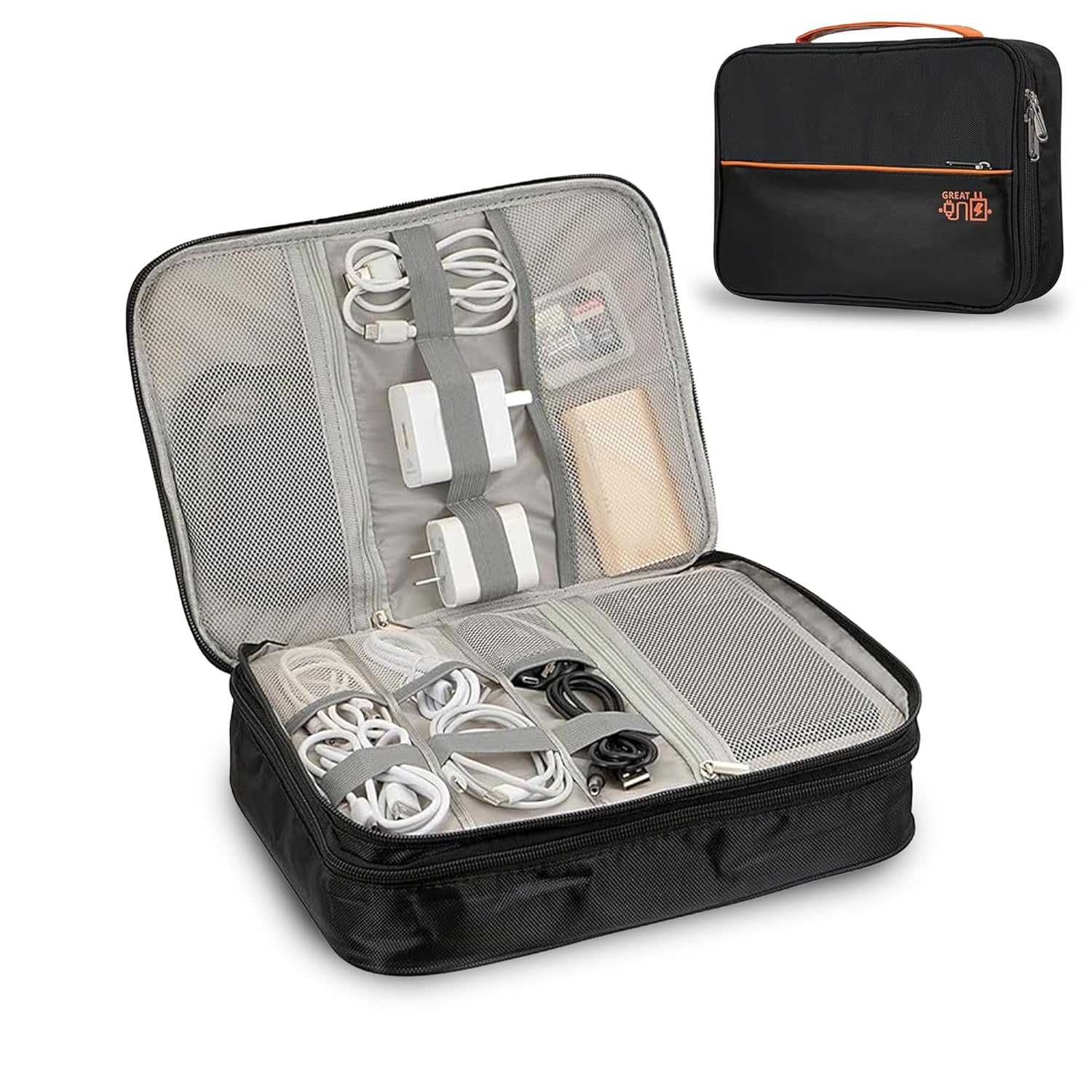 Sounce Double Layer Nylon Gadget Organizer Case – Electronic Accessories Storage Pouch for Cables, Chargers, Power Banks, Hard Disks & More – Travel Utility Bag – 27 x 20 x 9 cm