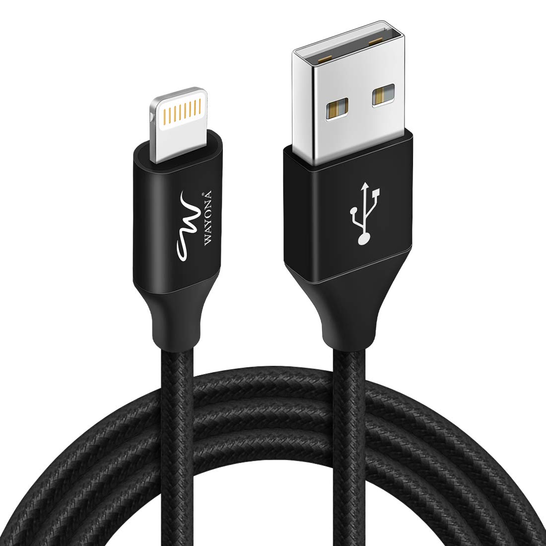 Wayona Nylon Braided 3A Lightning to USB A Syncing and Fast Charging Data Cable for Iphone, Ipad (3 FT Pack of 1, Black)